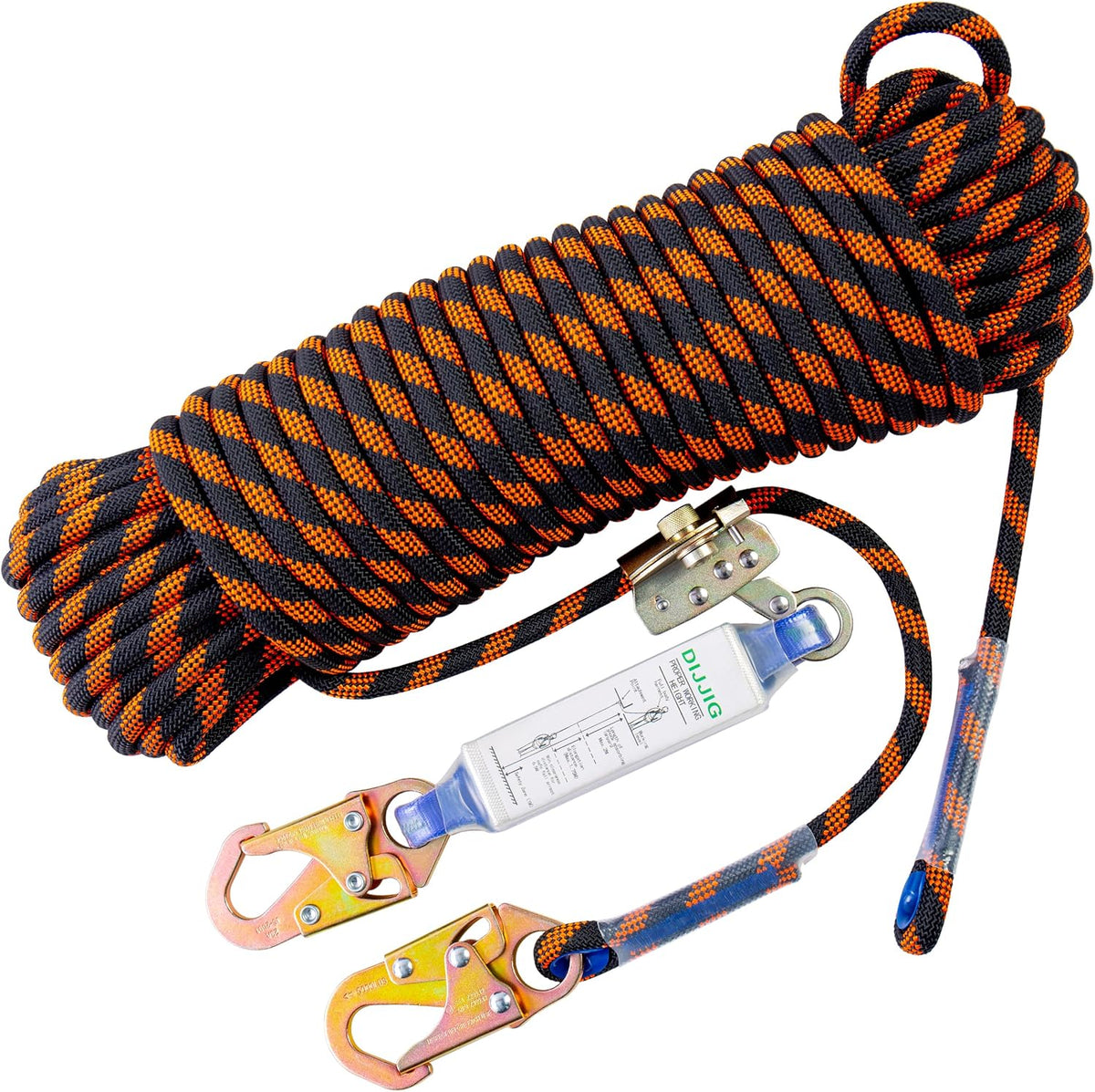 Rope Harness Safety Lanyard 25ft Vertical Roofing Rope With Grab Snap Hooks Shock Absorber Fall Protection Tree