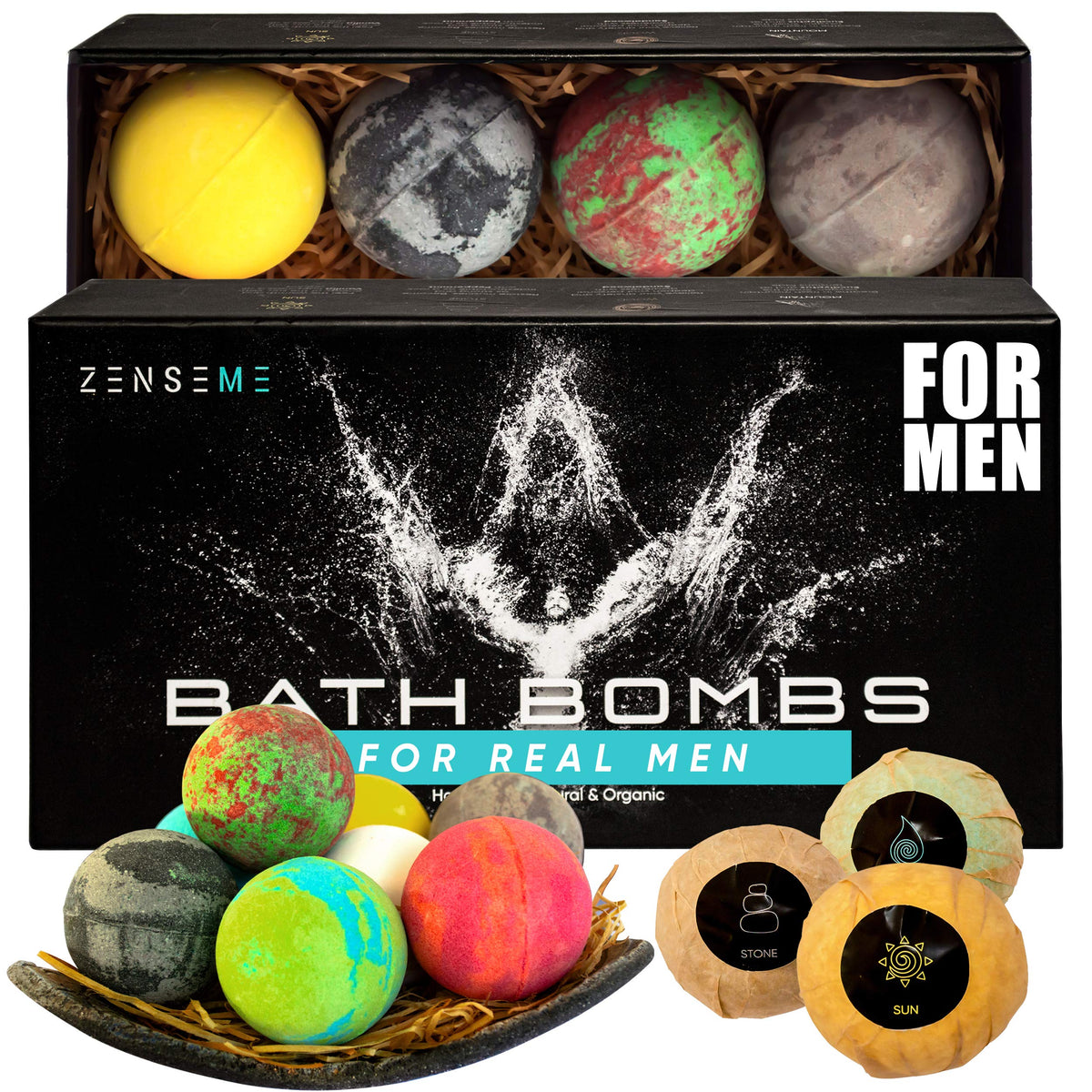 Bath Bombs for Men, Gift Set of 8 Scented Organic Handmade