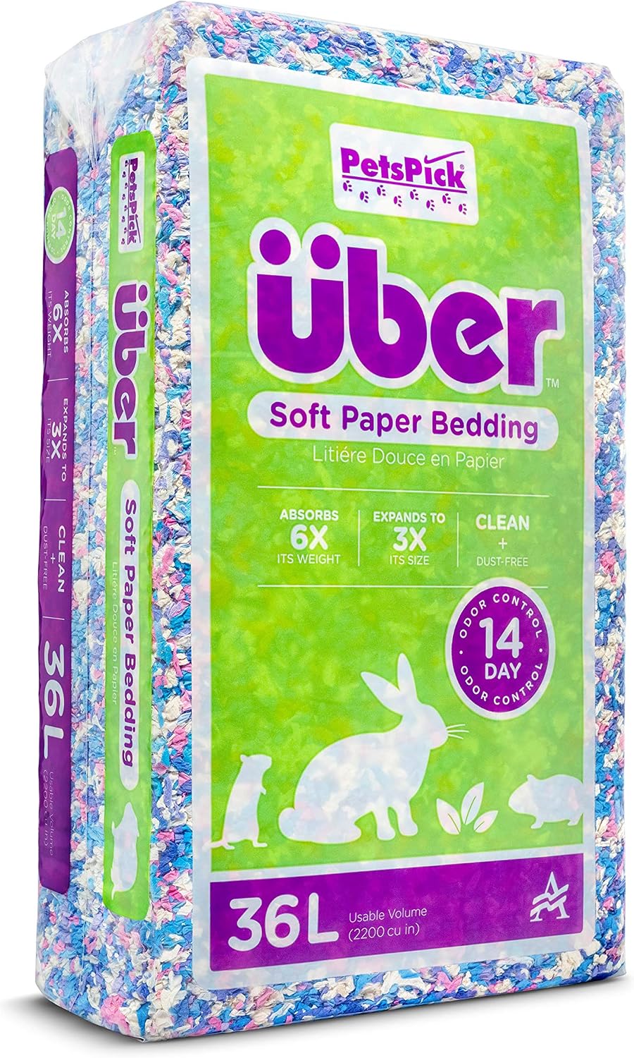 Uber Soft Paper Pet Bedding for Small Animals, Confetti, 36L