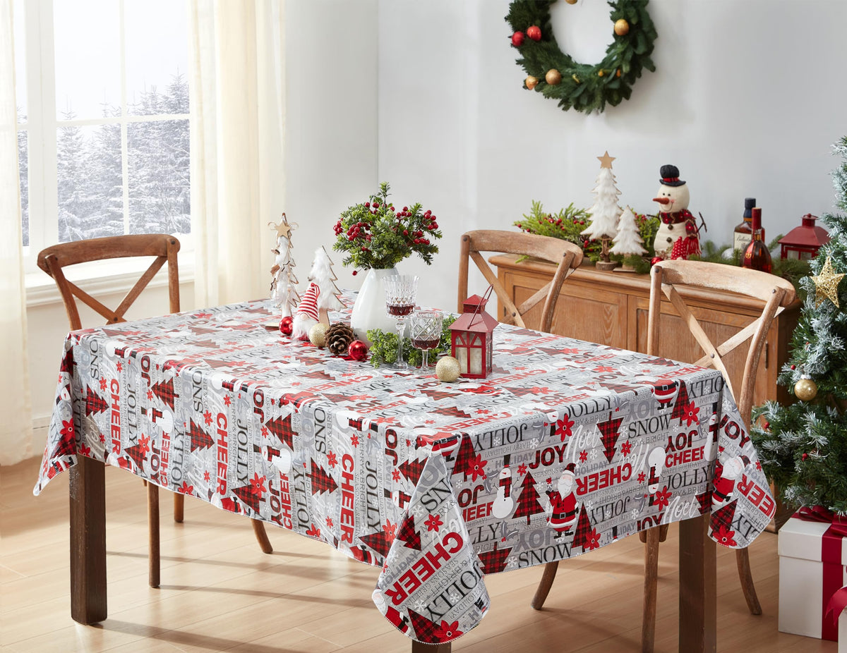 Christmas Joy & Cheer 52 x 70 Inch Rectangle Vinyl Tablecloth