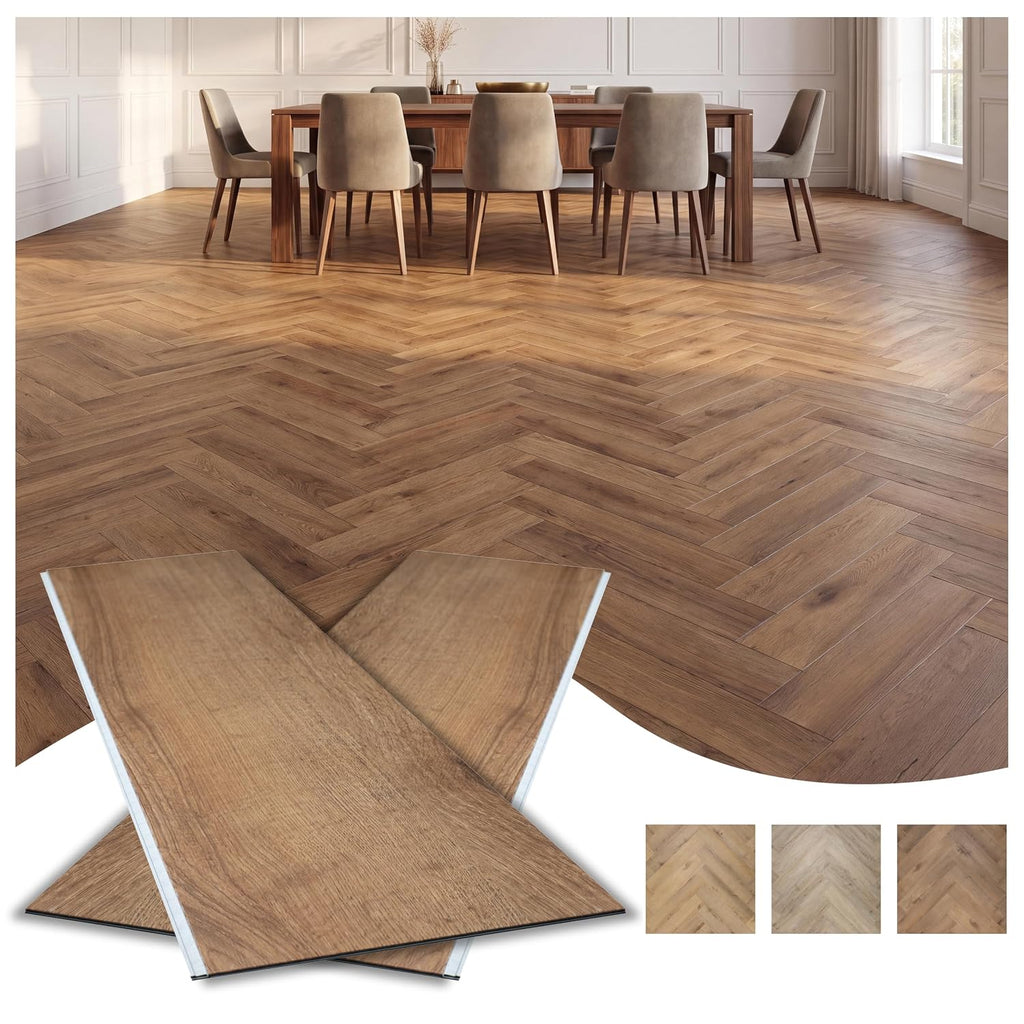 SPC Vinyl Planks Sample Pack, 2 Planks, Click-Lock Water-Resistant Herringbone Flooring, Harpo Oak