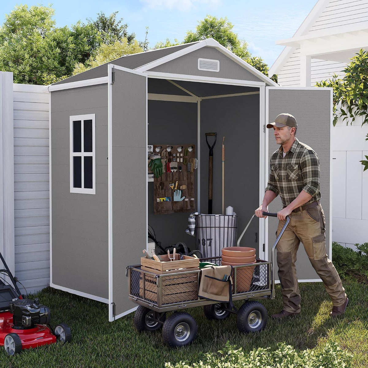 Outdoor Resin Storage Shed 6x4 FT, Plastic Shed for Garden, Grey | Weather UV Resistant, Heavy Floor, Lockable