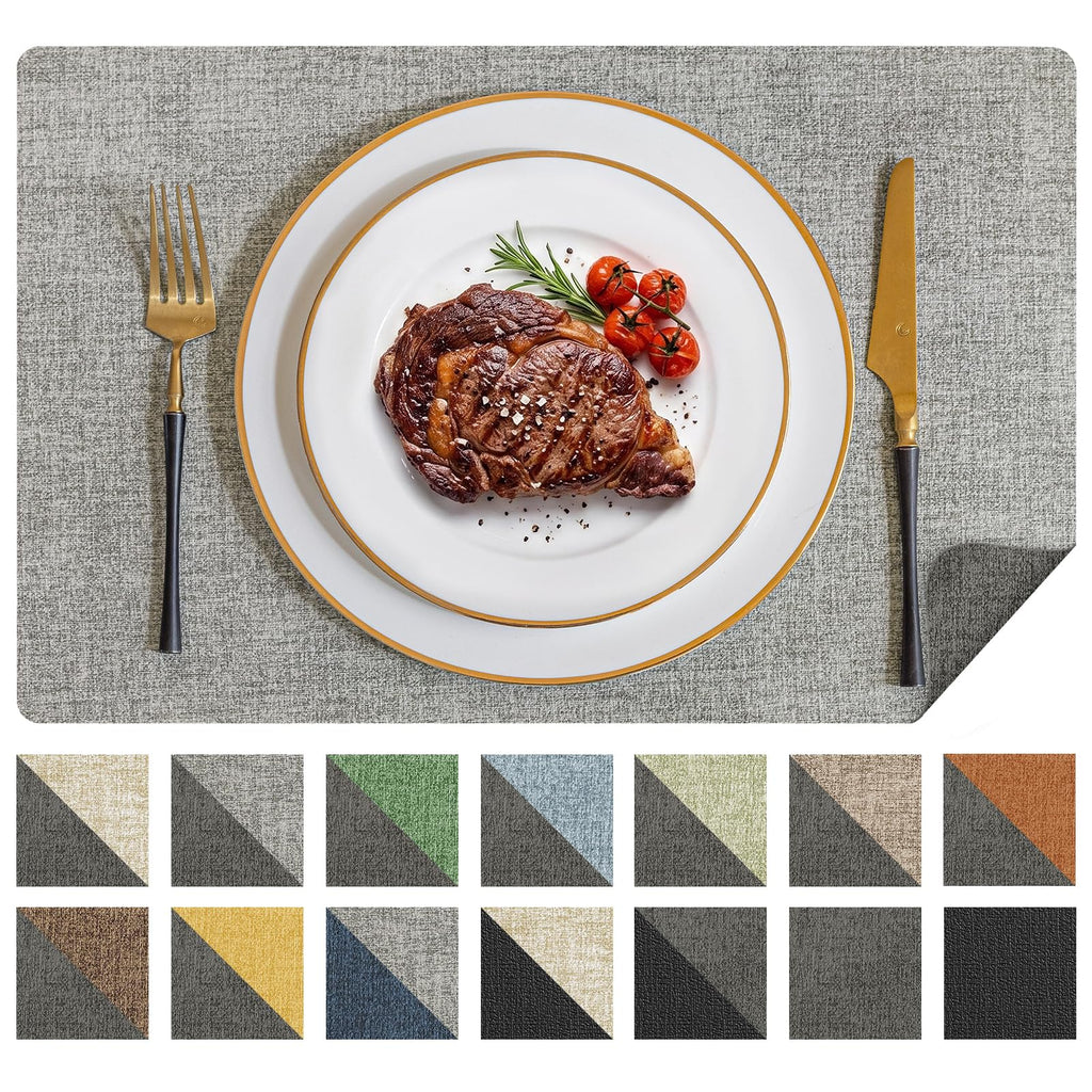 Placemats Set of 6, Reversible Faux Leather Wipeable Table Mats
