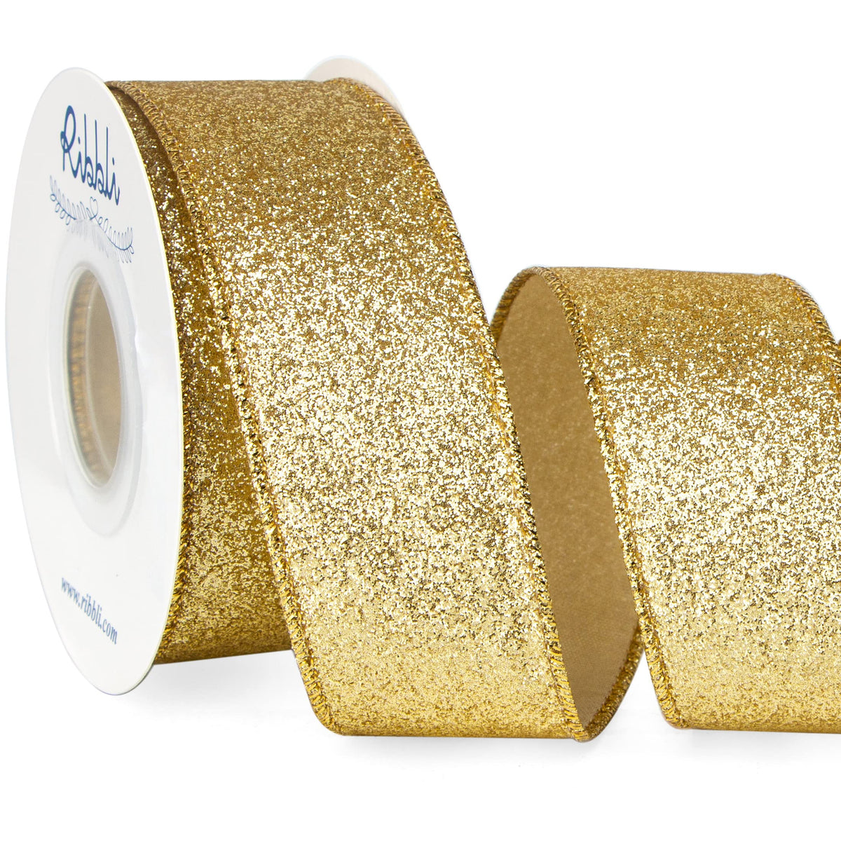 Gold Glitter Wired Ribbon,Gold with Metallic Edge,Christmas Ribbon for Wreath, Christmas Tree Decoration, Gift