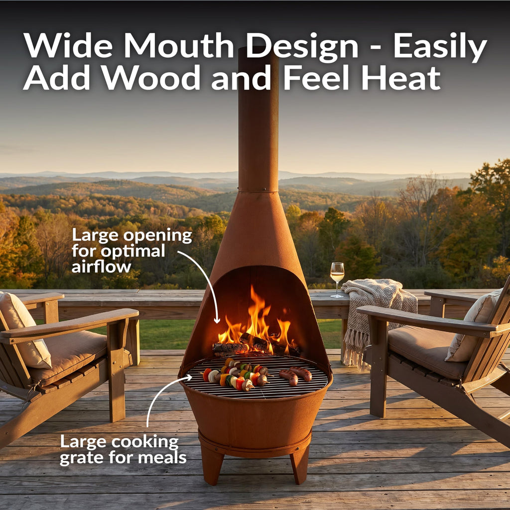 Sunnydaze Large Chiminea Outdoor Fireplace with Grill Grate, Rustic, 58"
