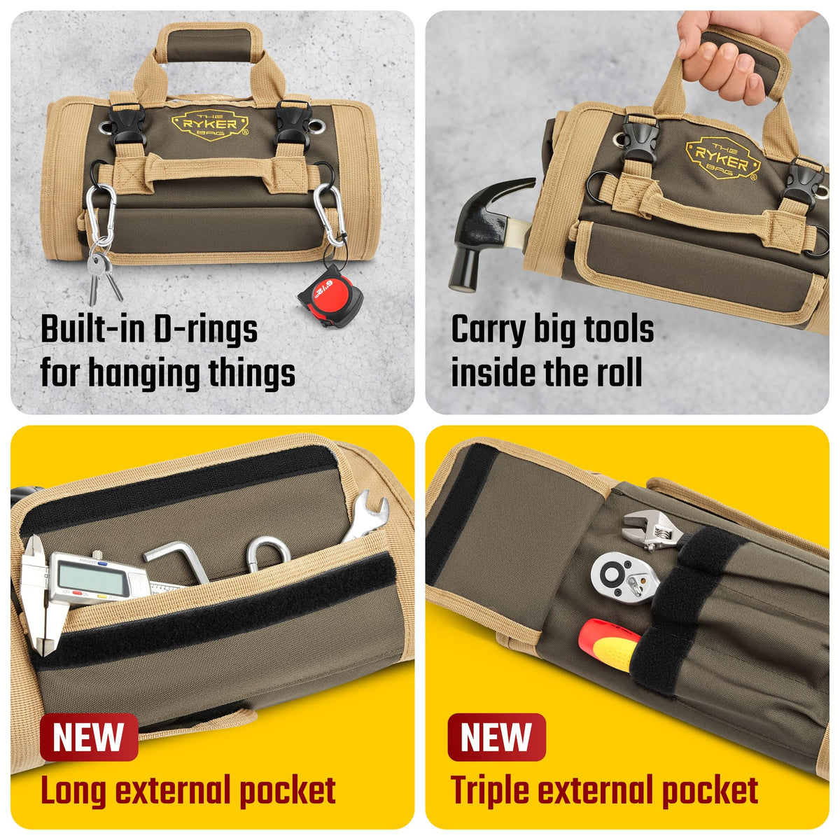 Ryker Heavy Duty Tool Roll Up Bag Organizer w/Accessible Pouches