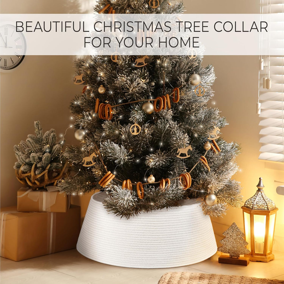 Beautiful Christmas Tree Collar - Modern 28" Cotton Rope Tree Ring - Easy to Set Up Christmas Skirt Enhances Your