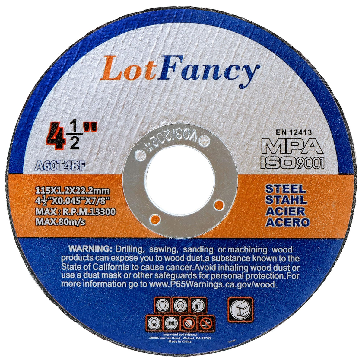 LotFancy Cut Off Wheels 4 1/2 inch, 10 Angle Grinder Cutting Disc, Cutting Wheels for Metal and Stainless Steel, Welding Accessories, Thin Kerf, Flat T1 Cut-Off Tool, 4.5 x .045 x 7/8”