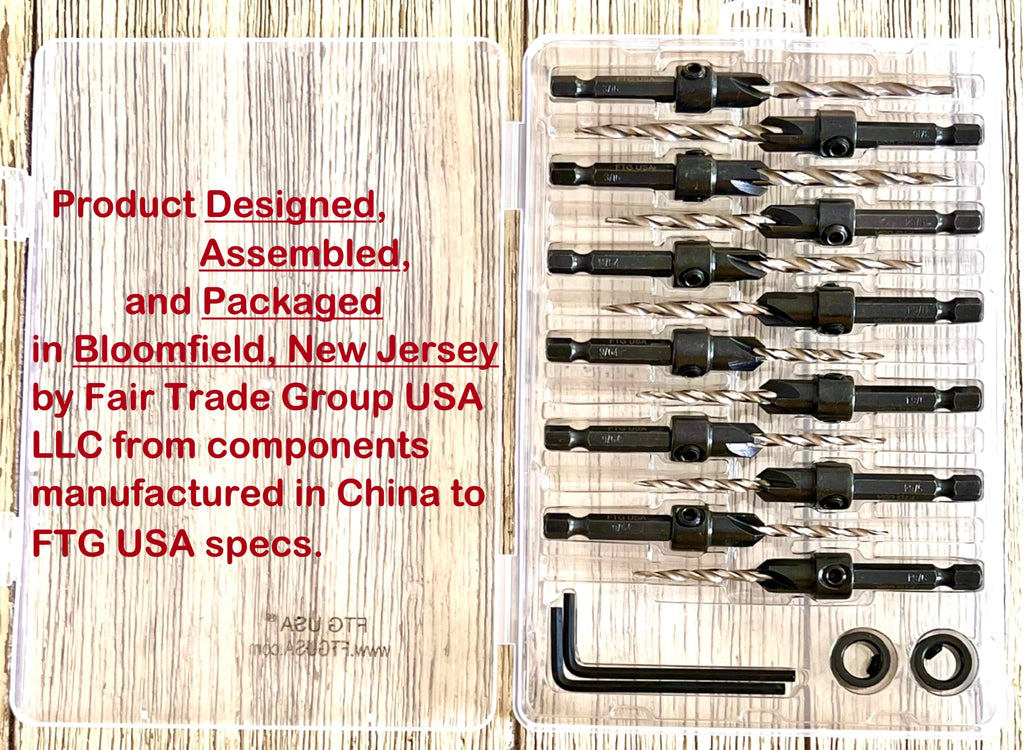FTG USA Countersink Drill Bit Set 6 Pc #6, 3 Pc #8, 3 Pc #10, Tapered Bits