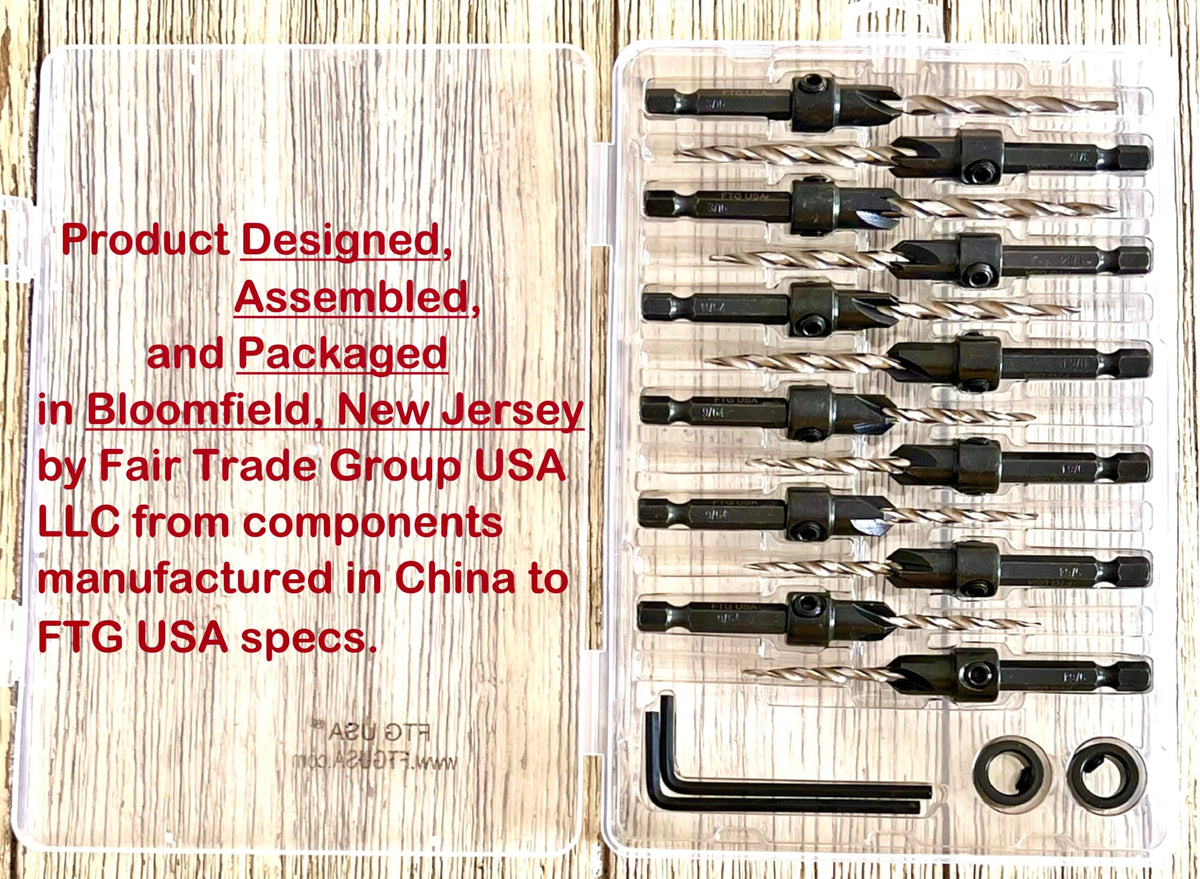 FTG USA Countersink Drill Bit Set 6 Pc #6, 3 Pc #8, 3 Pc #10, Tapered Bits