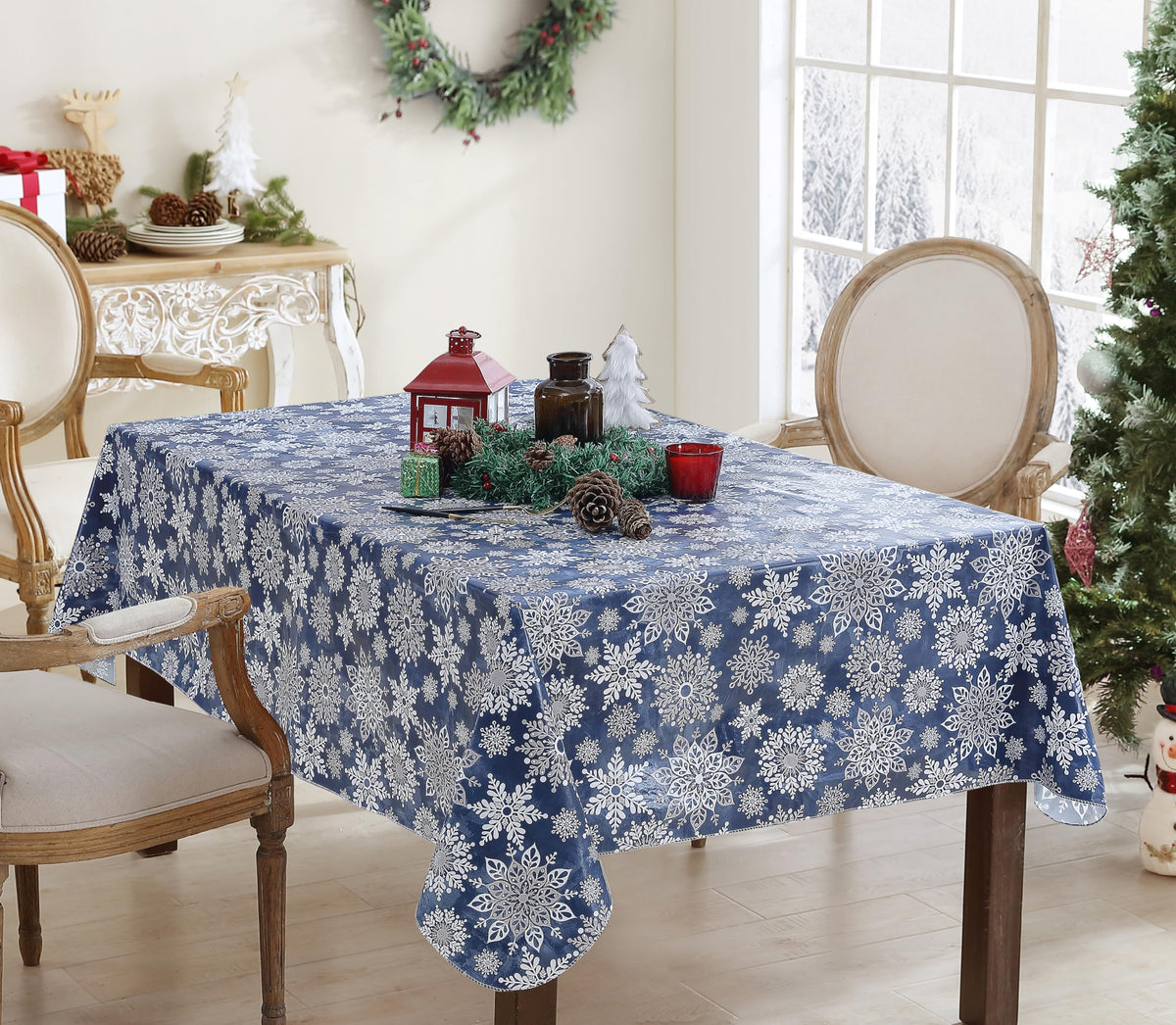 Christmas Navy Snowflake 60 x 120 Rectangle Vinyl Tablecloth