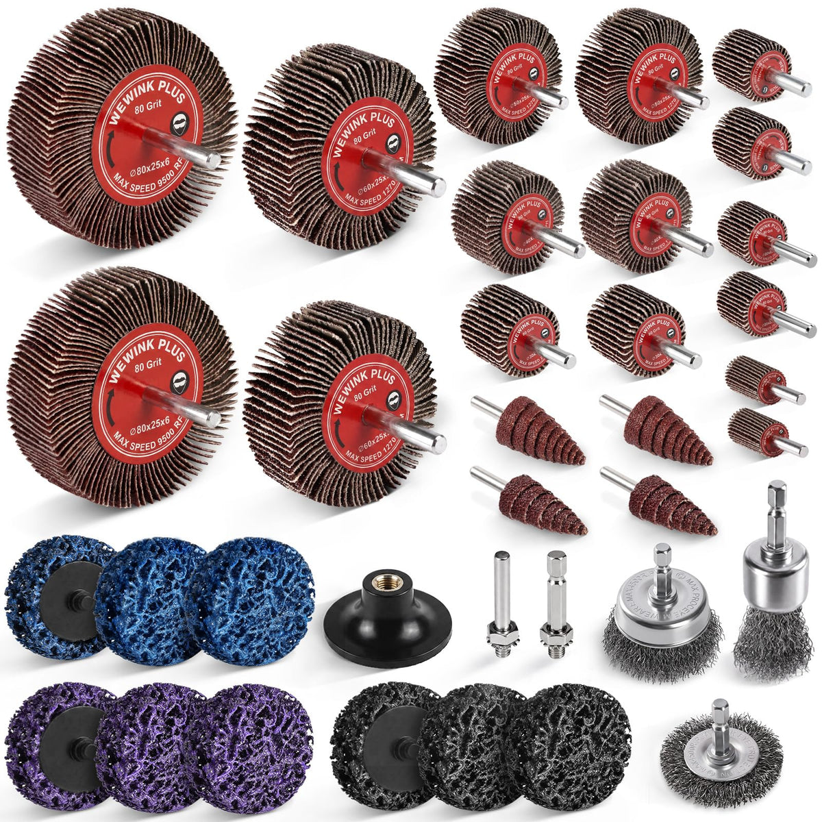 80 Grit Flap Wheel Sander Set, Metal Rust Removal Sanding Wheel for Drill