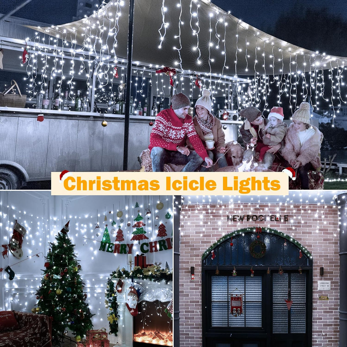 Icicle Lights for Outside 720LED 60FT, Cool White Christmas Lights with Remote 8 Modes Dimmable, Waterproof