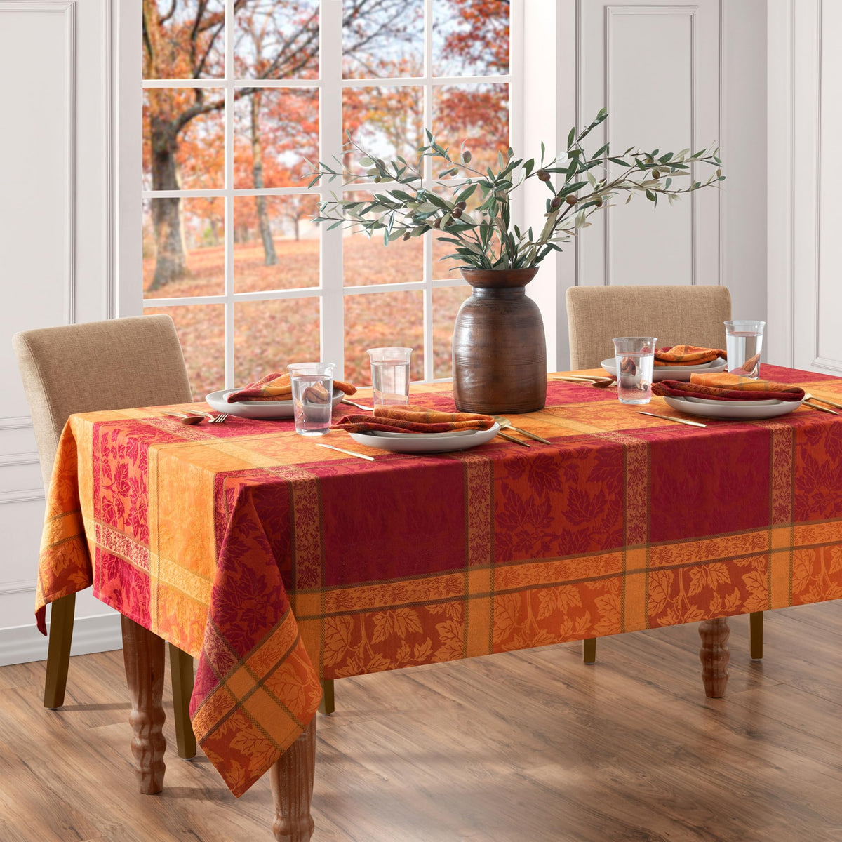 Maplewood Jacquard Harvest Cotton Tablecloth, Multicolor - 60" W x 84" L