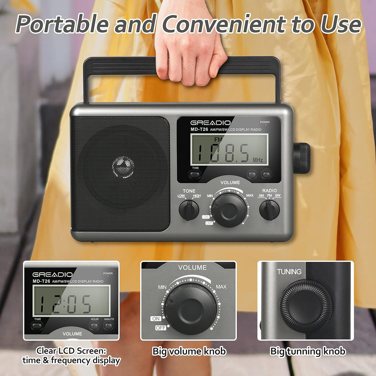 Portable Shortwave Radio, Radios Portable AM FM Transistor Radio | Best Reception for Home, Digital Display/Time