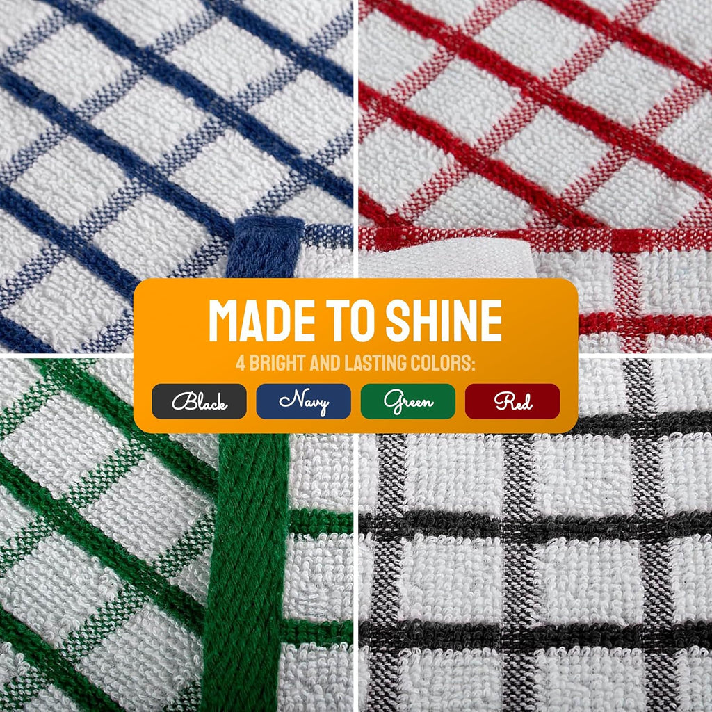 Premium Dish Towels for Kitchen, 8 Pack, 16x26 - 100% Cotton Kitchen Towels with Hanging Loop, Ultra Absorbent and