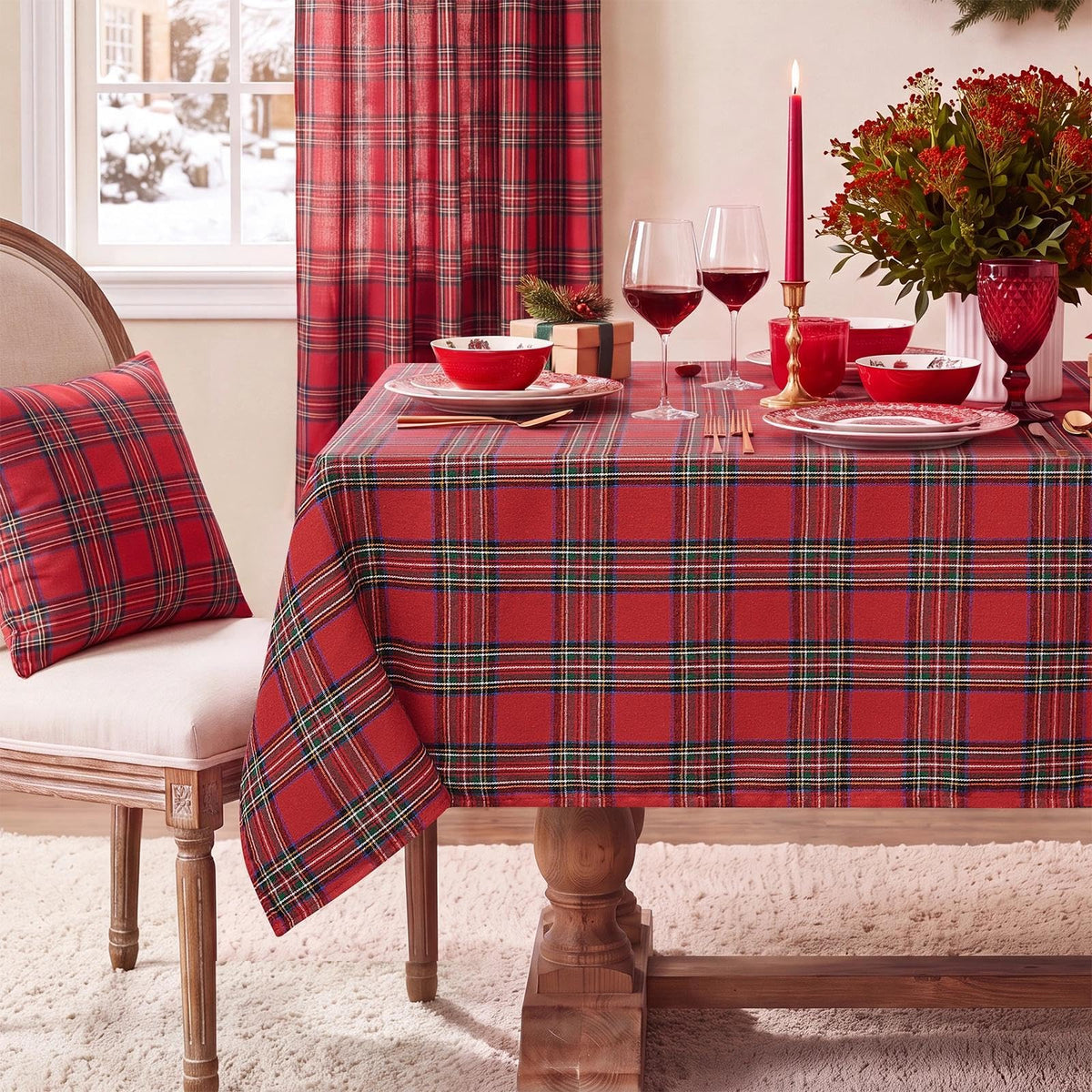 Christmas Checkered Tablecloth Rectangle, Red, 54 x 80 Inch