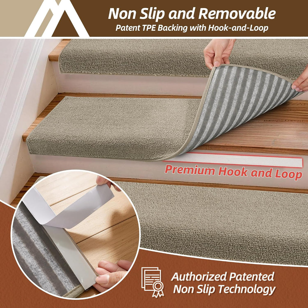 Bullnose Carpet Stair Treads Stair Protectors 11"x30",4Pc,Beige