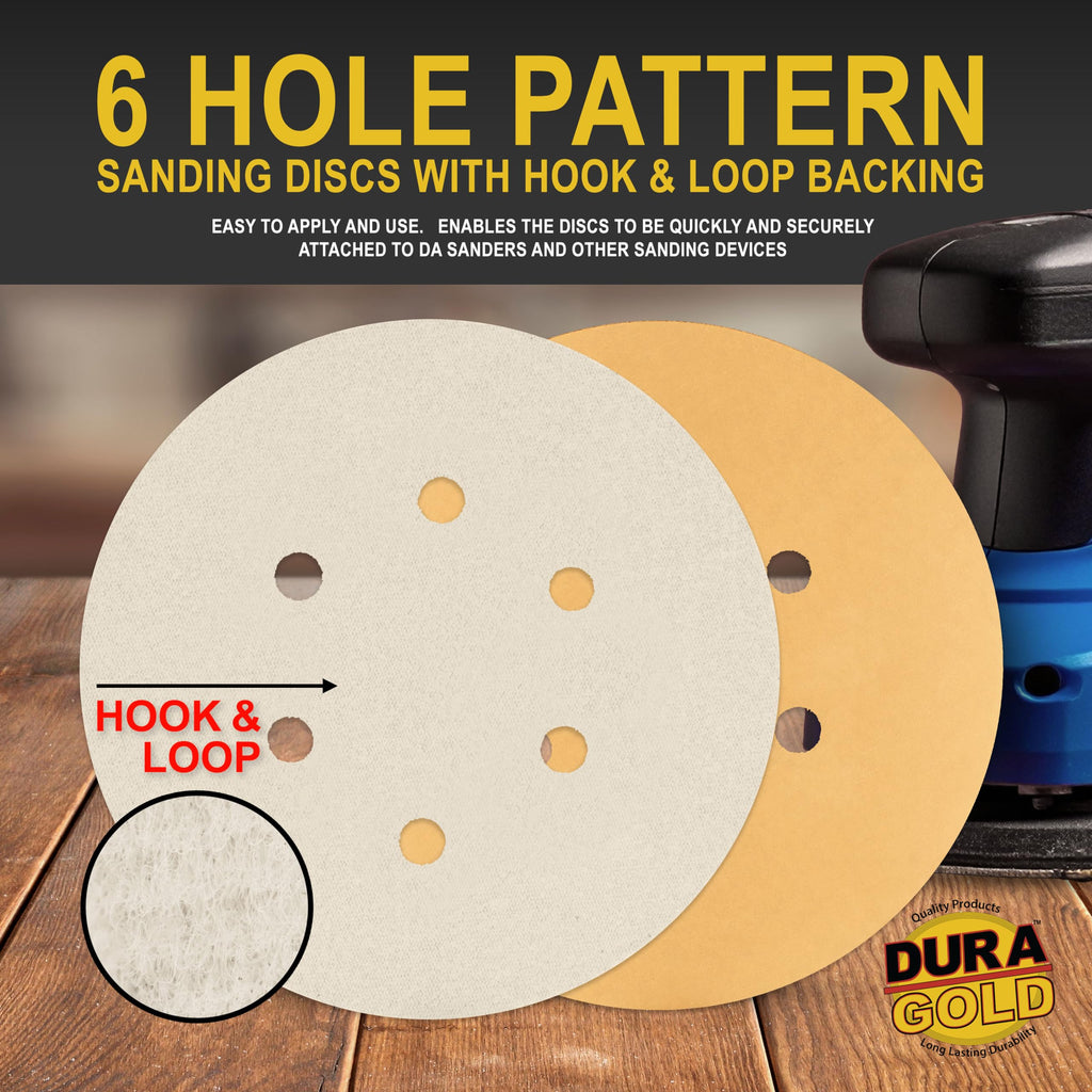 Dura-Gold 6" Gold Sanding Discs, 1500 Grit, Box of 24, 6 Hole Pattern H & L