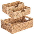 Large Water Hyacinth Storage Baskets for Organizing with Wooden Handles for Shelves, 2 Bathroom Small Basket, Water