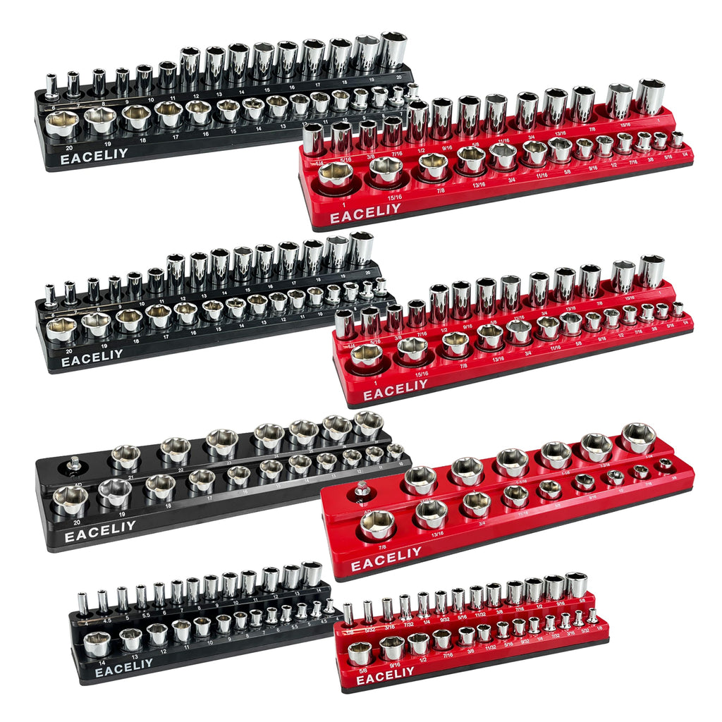 Magnetic Socket Organizer Set, 1/2", 1/4" and 3/8" SAE & Metric Deep & Shallow Tools Tray Holder Kit, holds 199pcs