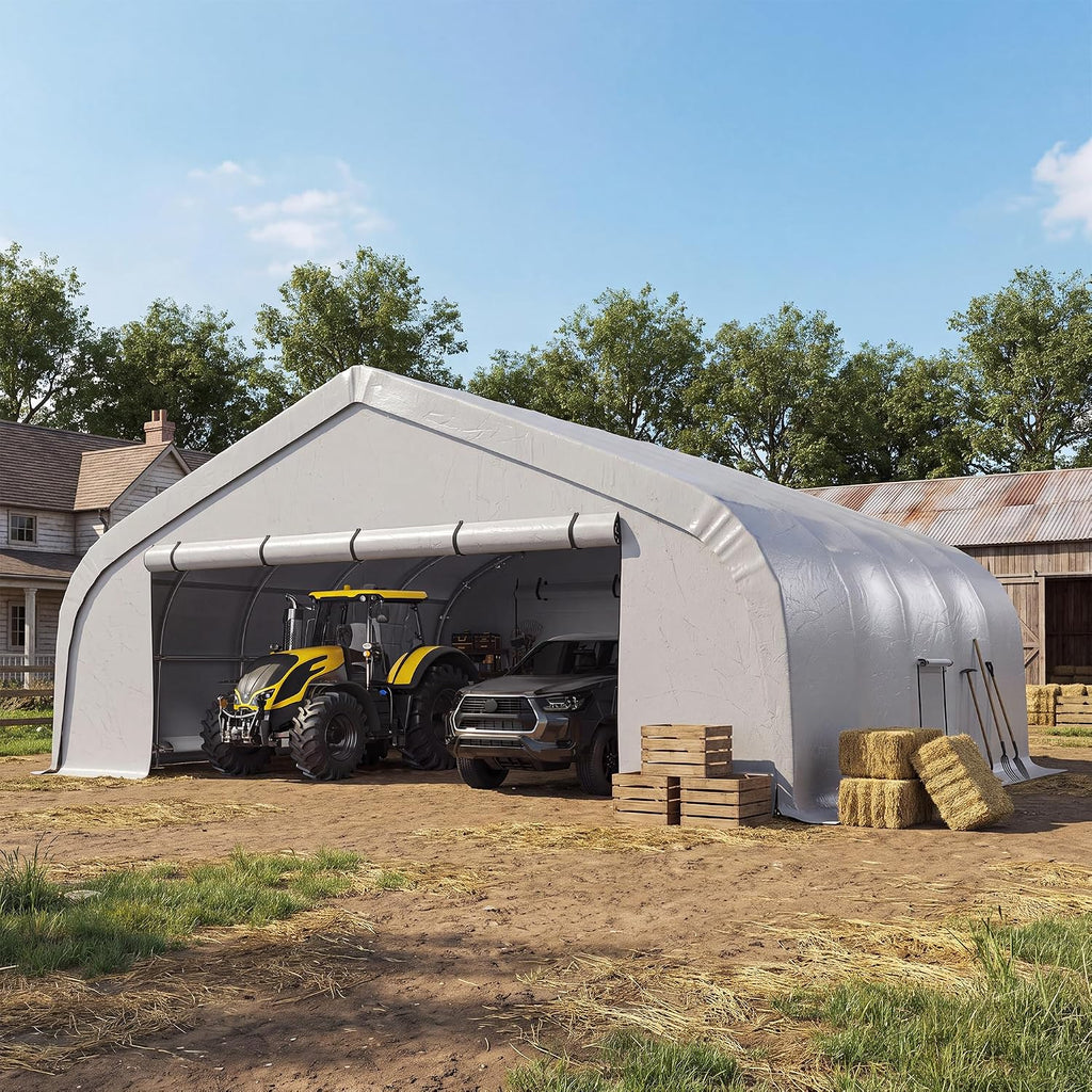 20x20 Reinforced Heavy Duty Carport, Galvanized Steel Frame with Through-Bolt Reinforcement Garage Shelter and
