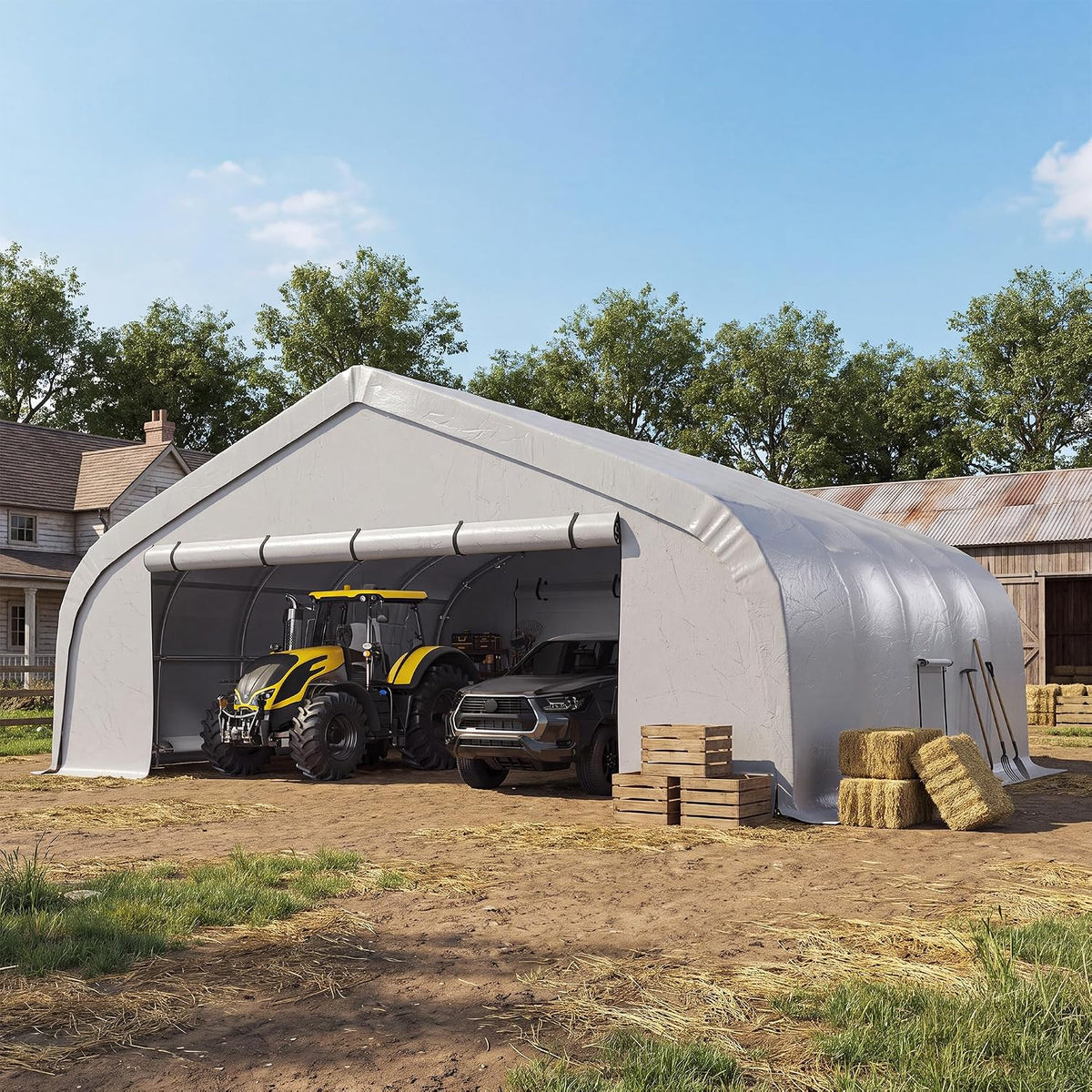20x20 Reinforced Heavy Duty Carport, Galvanized Steel Frame with Through-Bolt Reinforcement Garage Shelter and