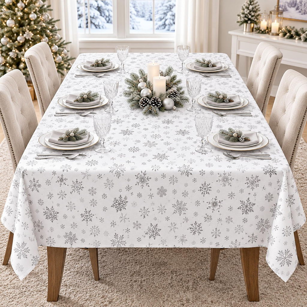 Winter Snowflake White Rectangle Tablecloth 60 x 84 Inches