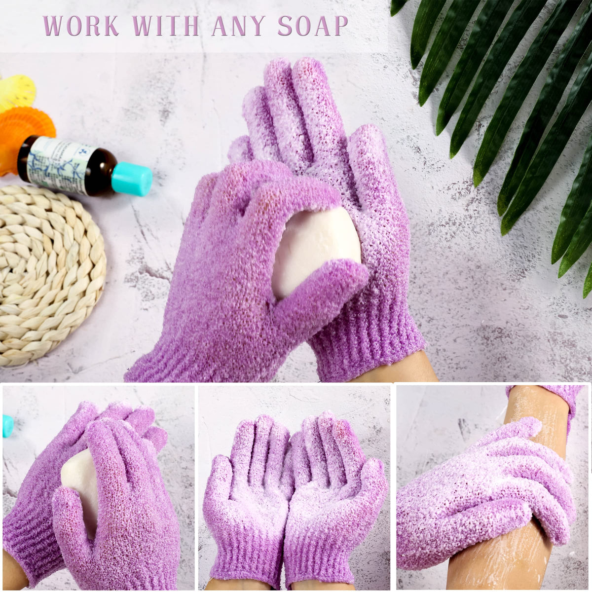 Bath Gloves 16 Pcs Exfoliating with Hanging Loop, 8 Colors