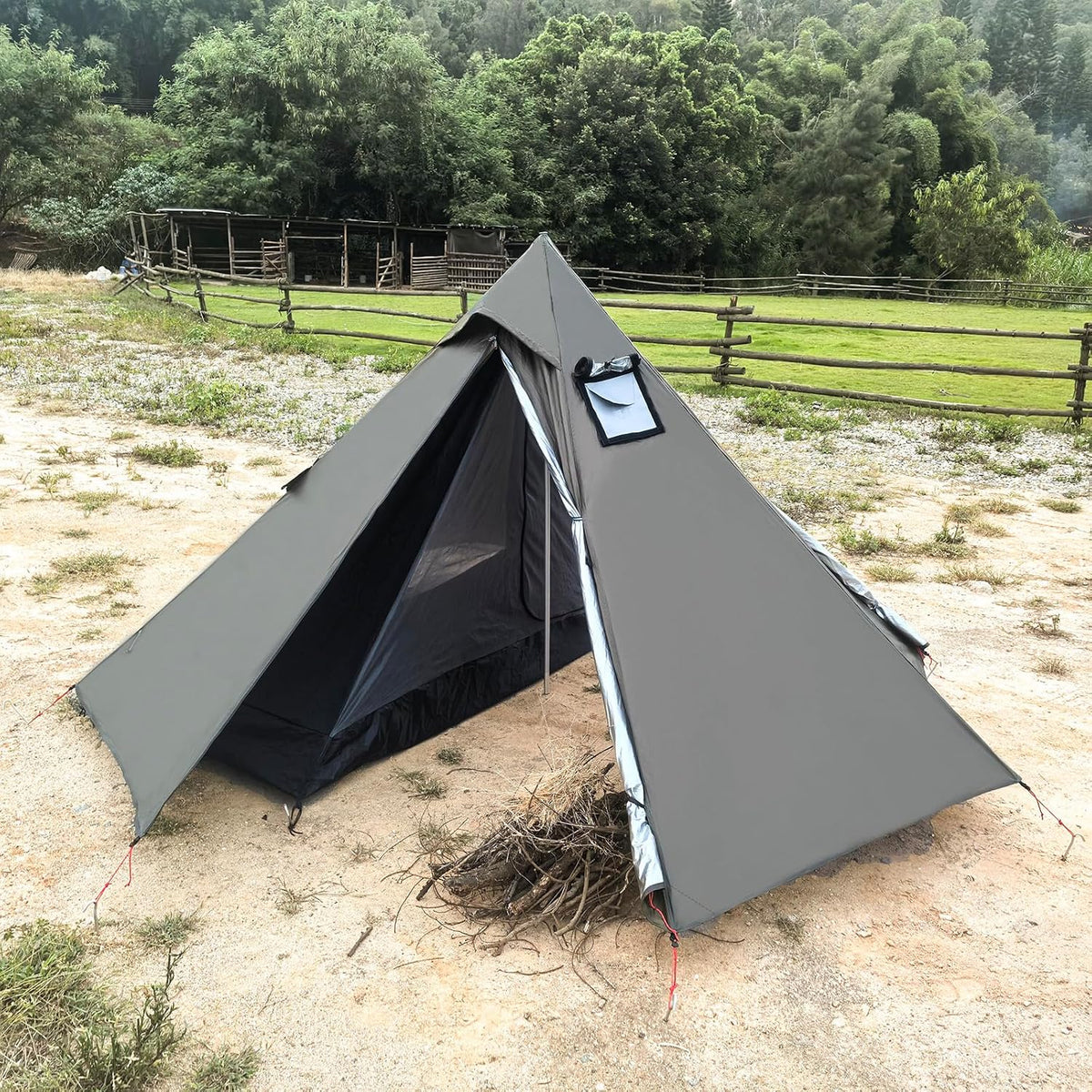 1 Person Tent Lightweight Teepee Hot Tent with Furnace Hole Four Seasons Waterproof Camping Hiking Hunting Fishing