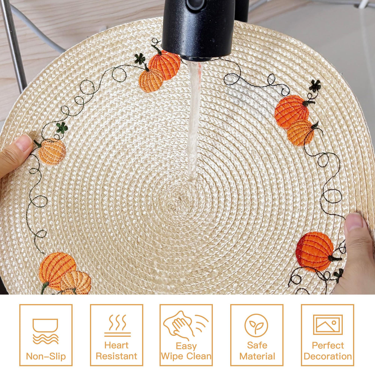 Round Fall Placemats Set of 4 PP Pumpkin Placemats