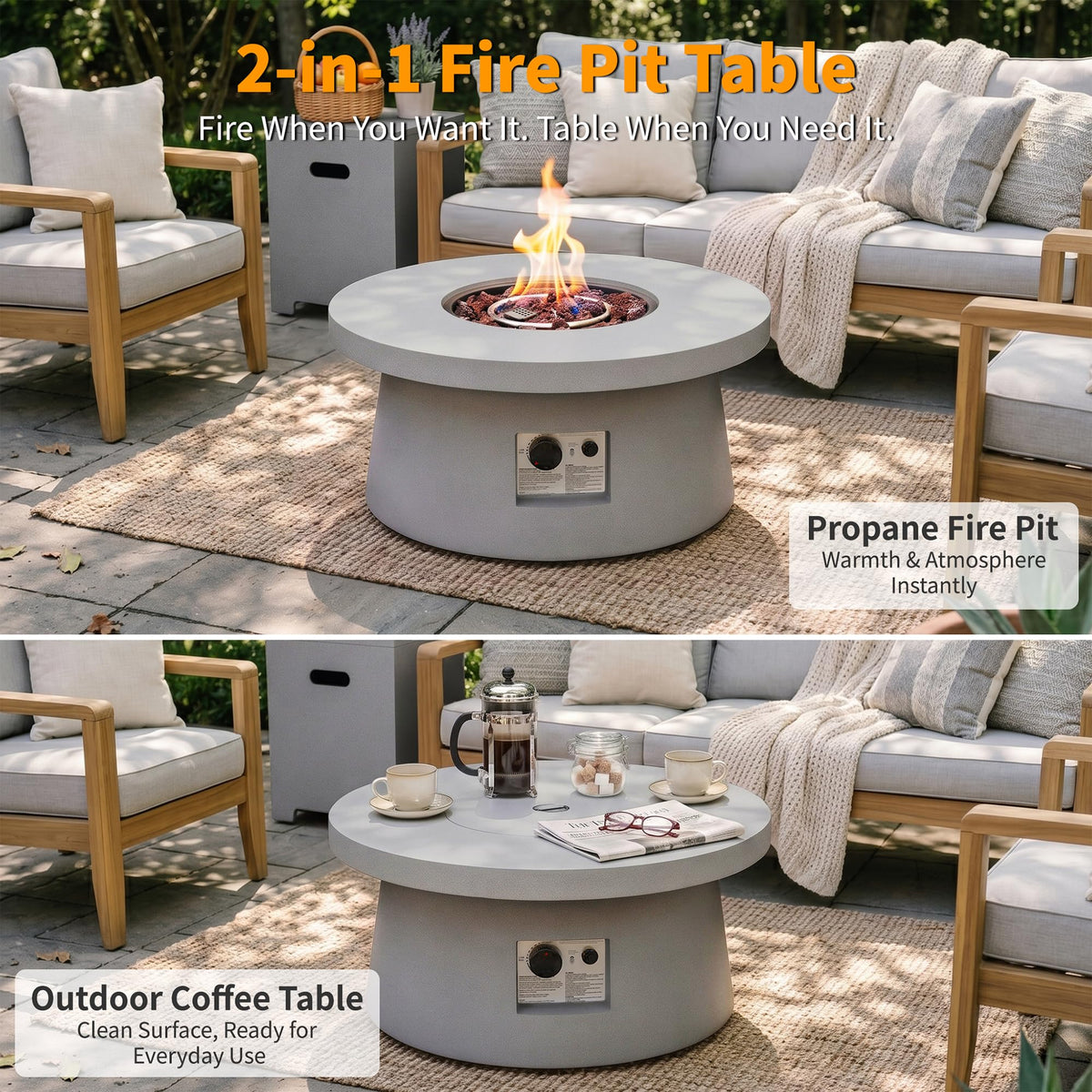 30" Outdoor Propane Fire Pit Table with Tank Table, 50000 BTU