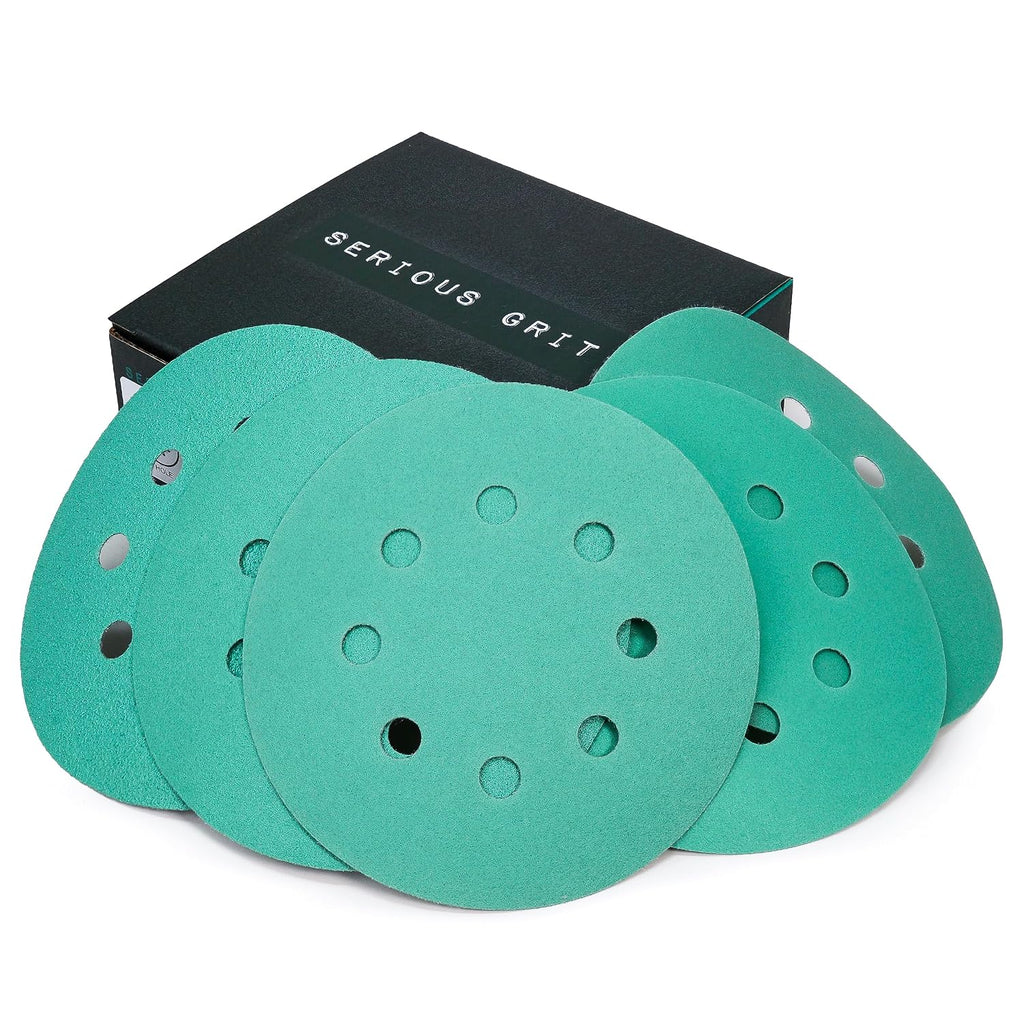 Serious Grit - 5-Inch 8-Hole Sanding Discs - P80-220 Assortment - 50 Pack