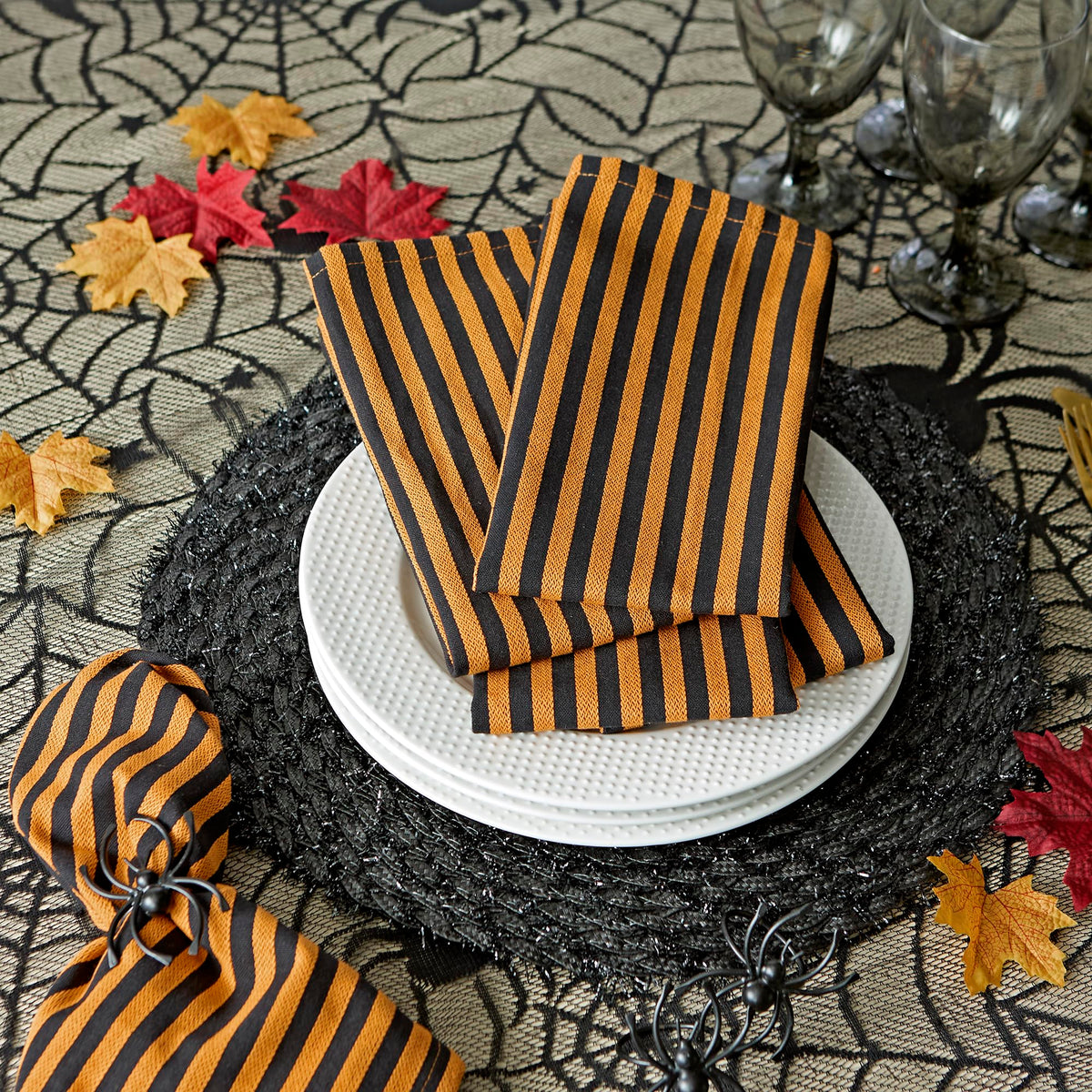 Black Lace Overlay Tabletop Collection Gothic Halloween Decor, Tablecloth, 54x72, Spider Web