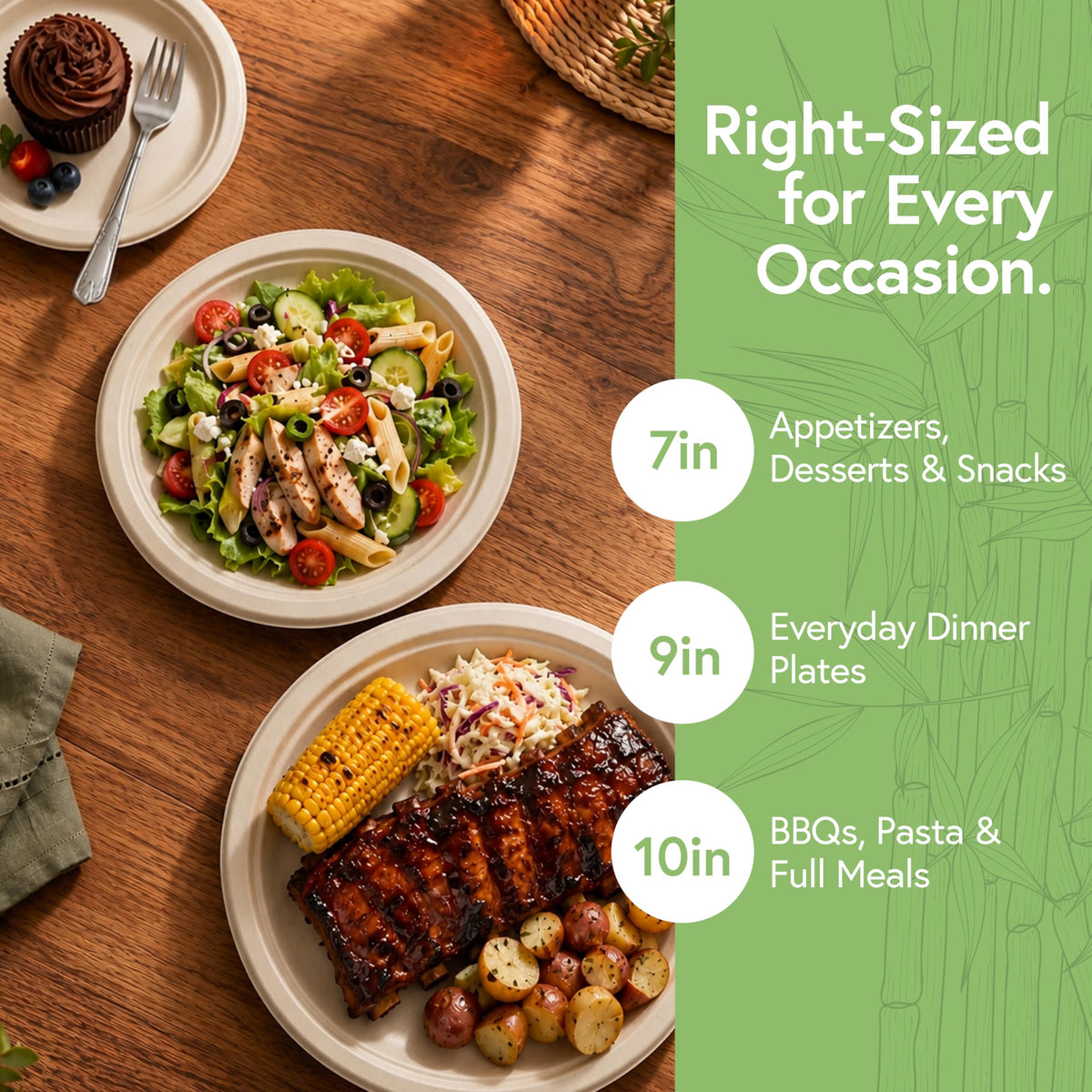 Bamboo Dinner Plates, 500 Pack, 9 Inch Compostable