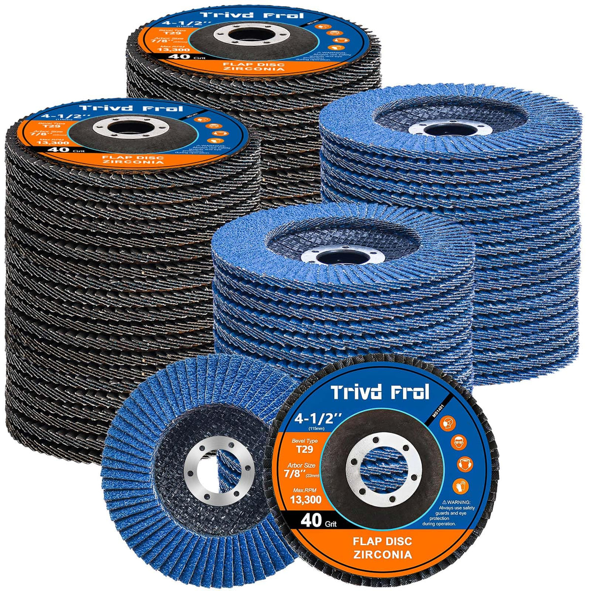 Flap Discs 4 1/2" for Angle Grinder - Trivd Frol 80 Pack 4 1/2 Flap Disc 40 Grit T29 Grinding Wheel, 7/8 Inch Zirconia Abrasive Angle Grinder Sanding Disc for Metal, Wood, Stainless Steel Finishing