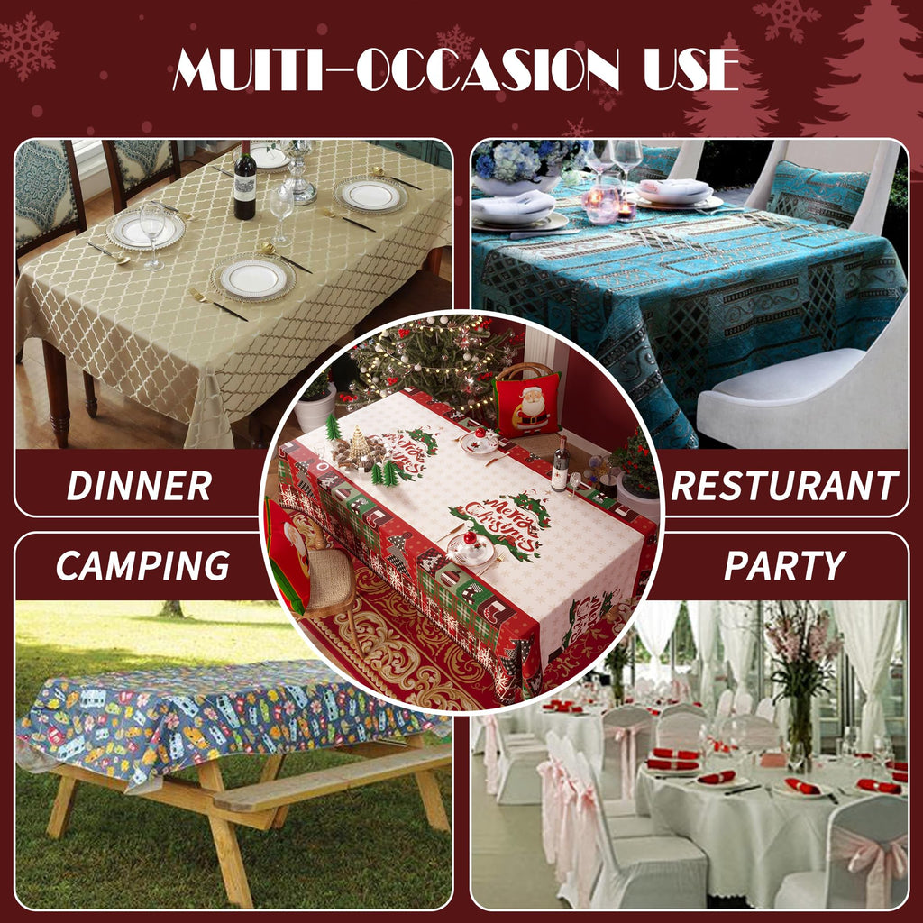 Christmas Rectangle Table Cloth,100% Waterproof Tablecloth,Christmas Decorations for Home, Vinyl Tablecloth Plastic