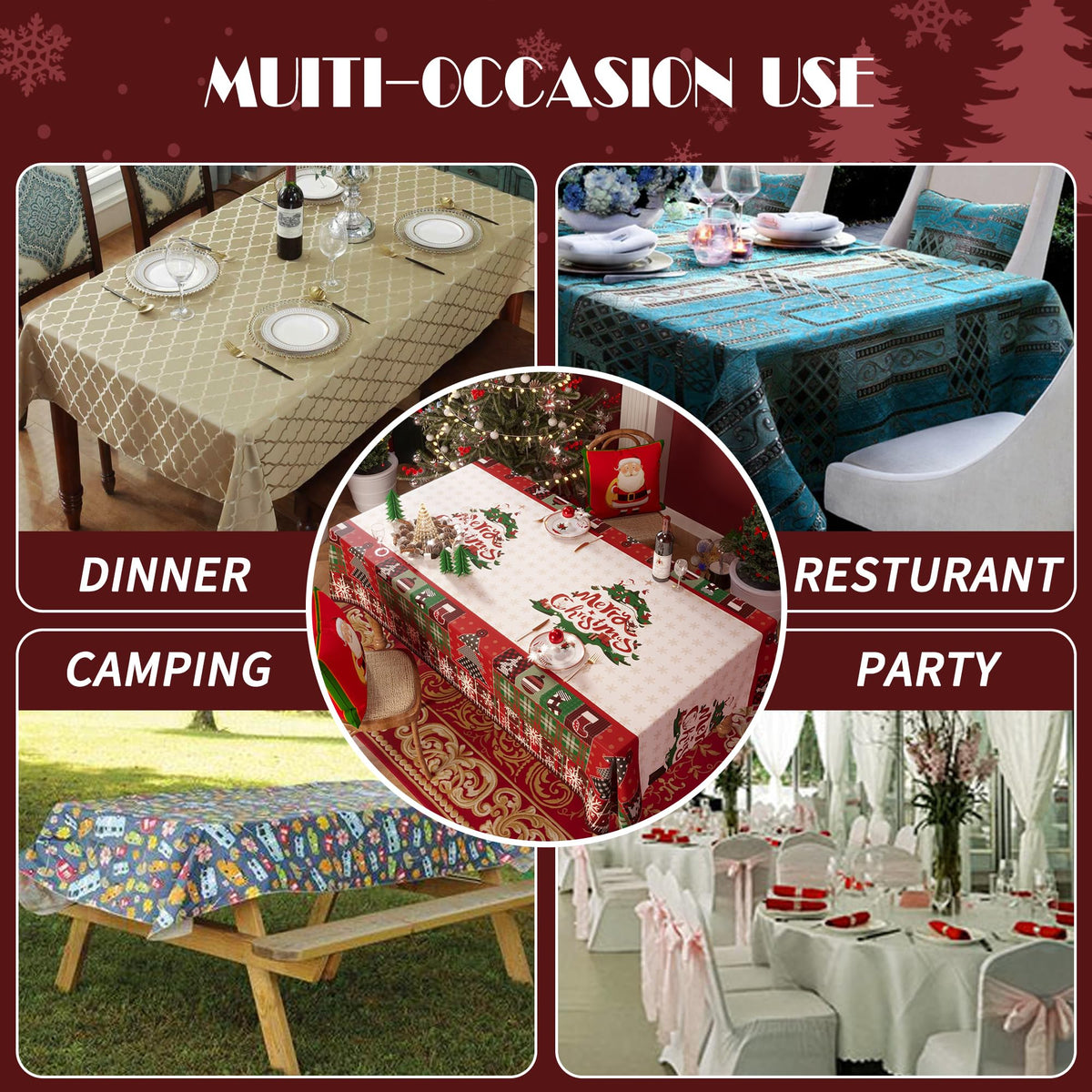 Christmas Rectangle Table Cloth,100% Waterproof Tablecloth,Christmas Decorations for Home, Vinyl Tablecloth Plastic