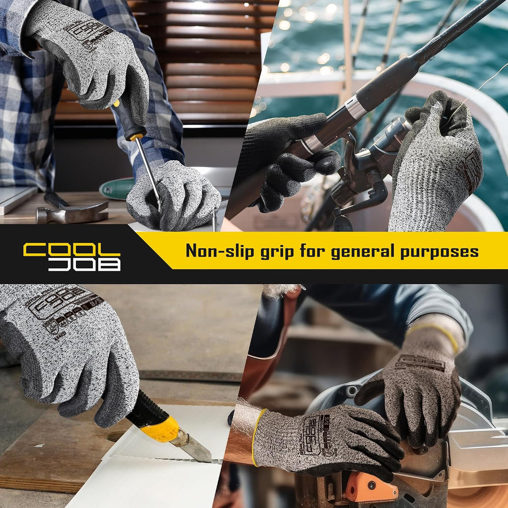 Cut Resistant Safety Work Gloves with Grip, 12 Pairs, Size Medium, ANSI A4, 13 Gauge Seamless Shell with PU Coating, Gray
