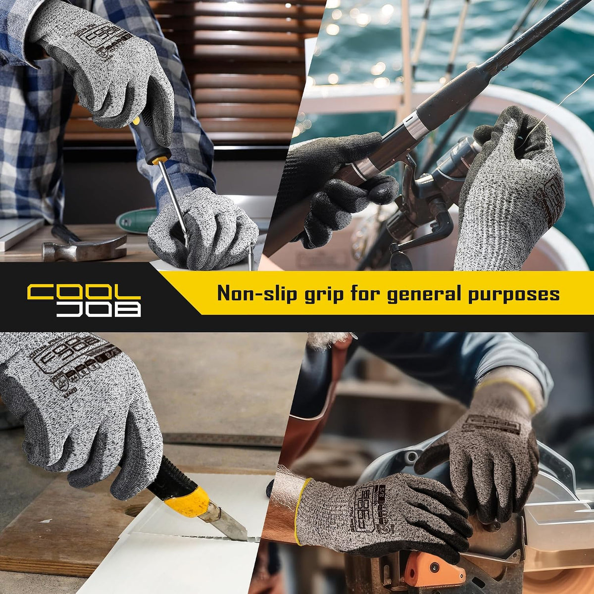 Cut Resistant Safety Work Gloves with Grip, 12 Pairs, Size Medium, ANSI A4, 13 Gauge Seamless Shell with PU Coating, Gray