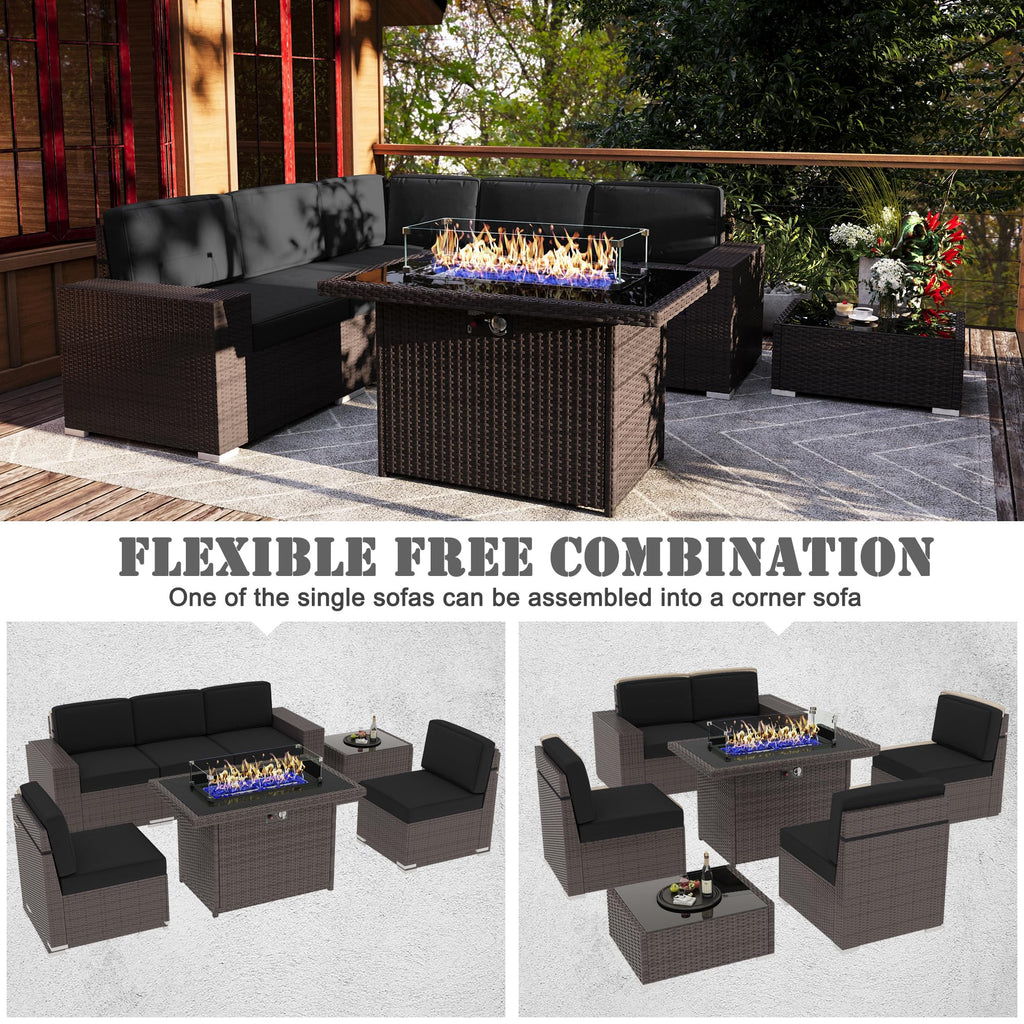 7 Pieces Patio Furniture Set with 44" Propane Gas Fire Pit Table