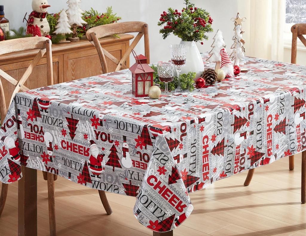 Christmas Joy & Cheer 52 x 70 Inch Rectangle Vinyl Tablecloth