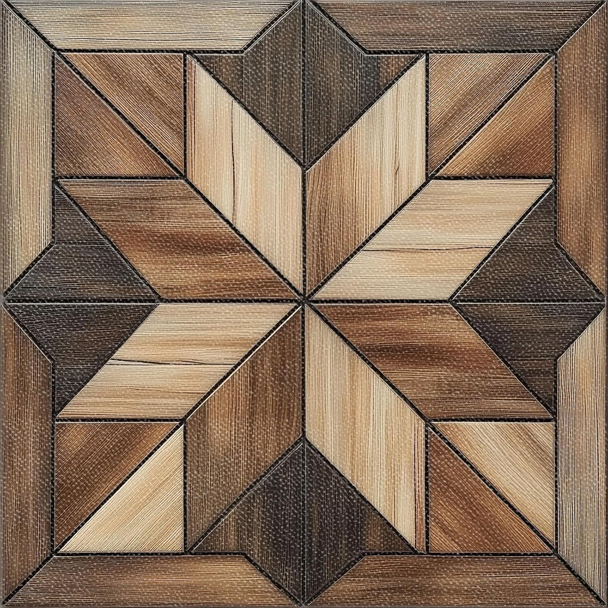 Wood Geometric Pattern Peel and Stick Tile Art Deco, 12"x12"