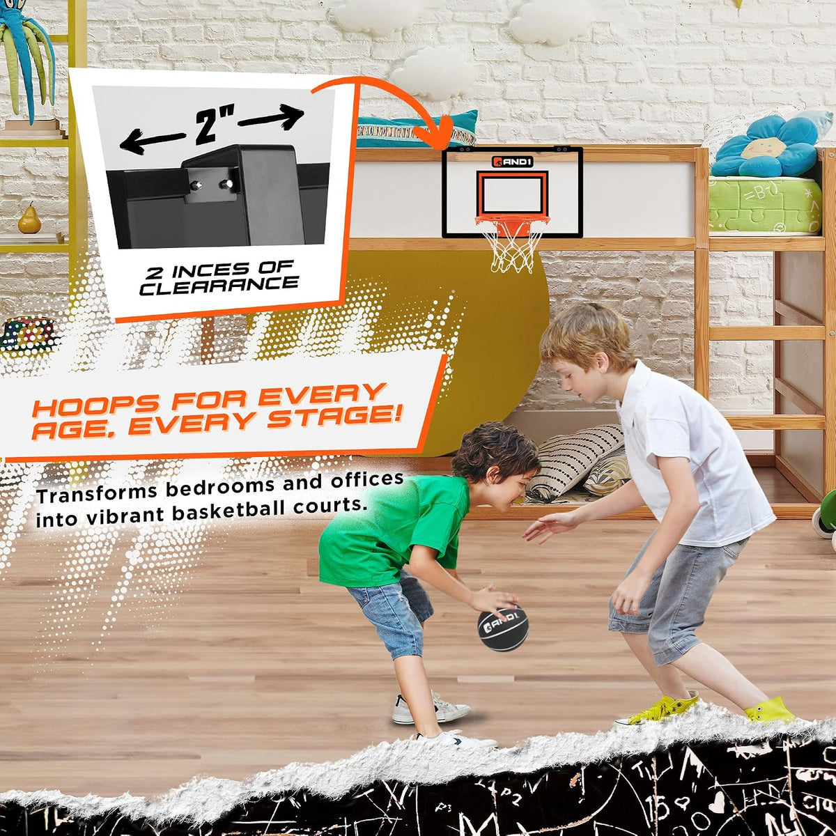 Over the Door Mini Basketball Hoop: 18x12 Shatterproof Backboard, 2 Mini Basketballs, and Hand Pump Included