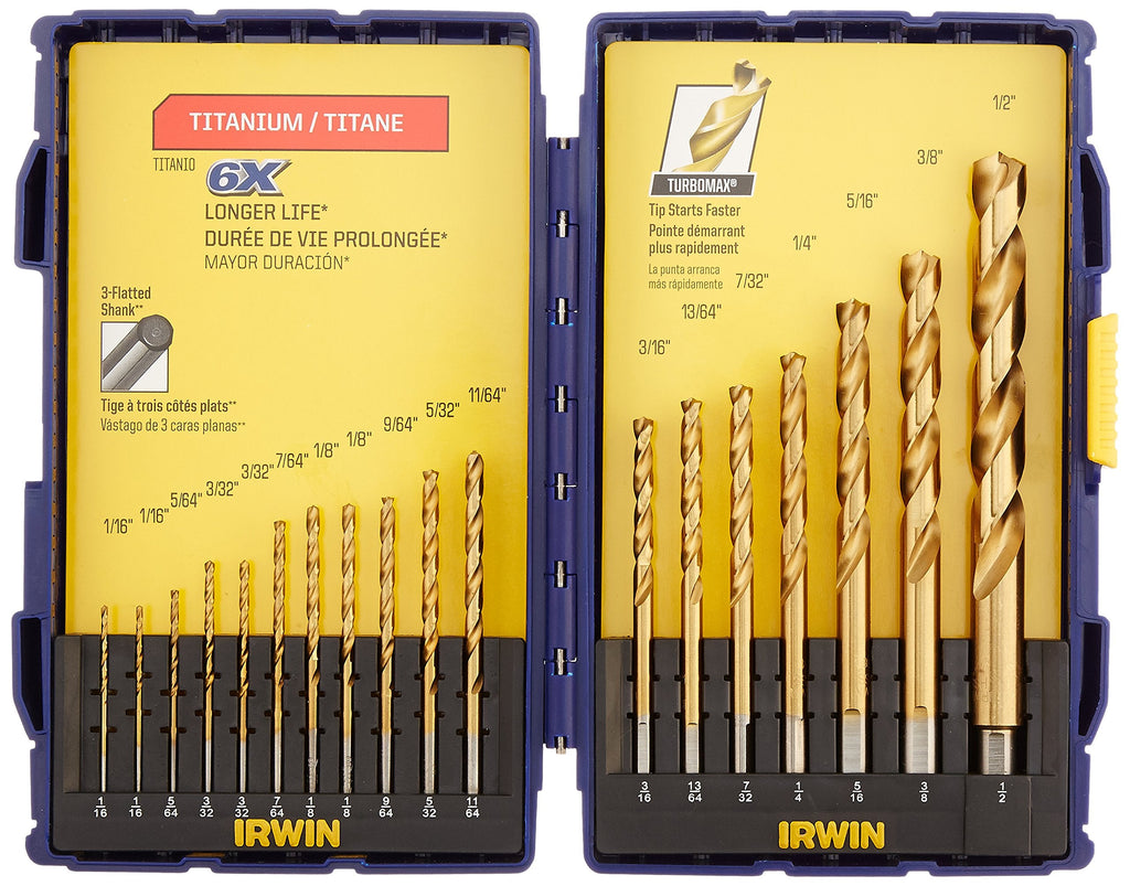 Irwin Tools 18-Piece Titanium Nitride Coated Turbomax Drill Bit Set with Pro Storage Case