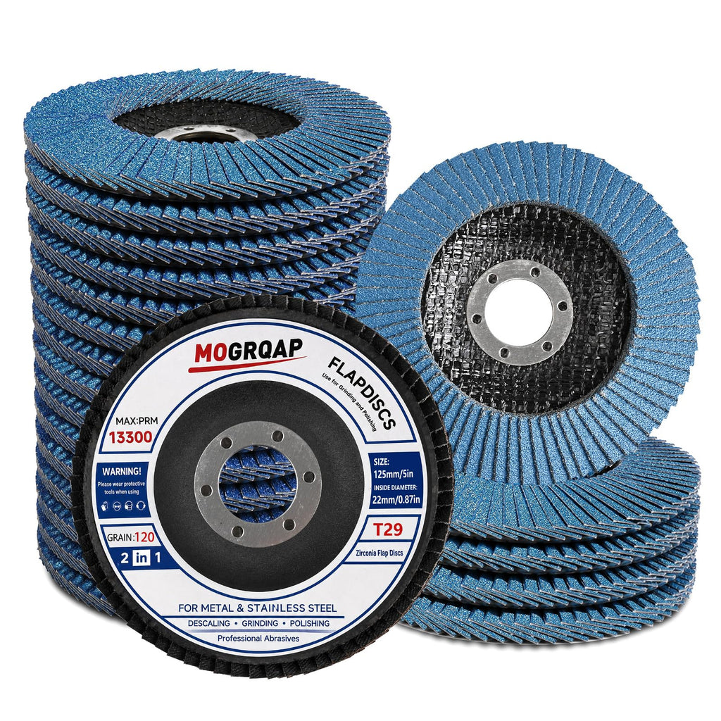 MOGRQAP 20 Pack Flap Discs 5" x 7/8" for Angle Grinders Type 29, Grit 120