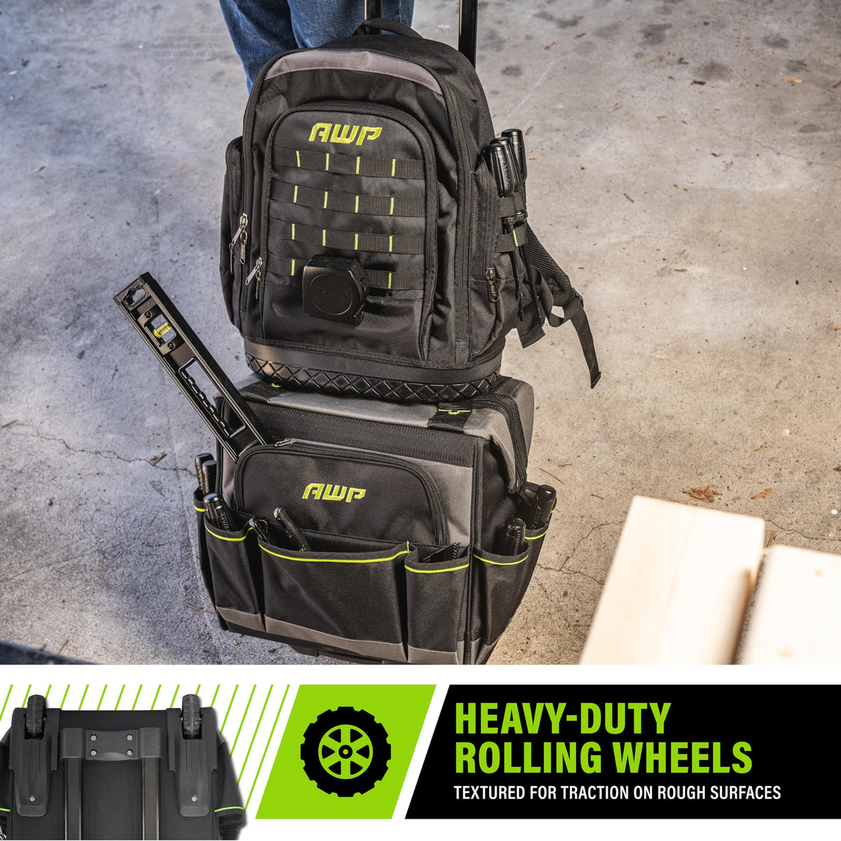 Water-Resistant Rolling Tool Bag, 14in, 1 Pack, Black