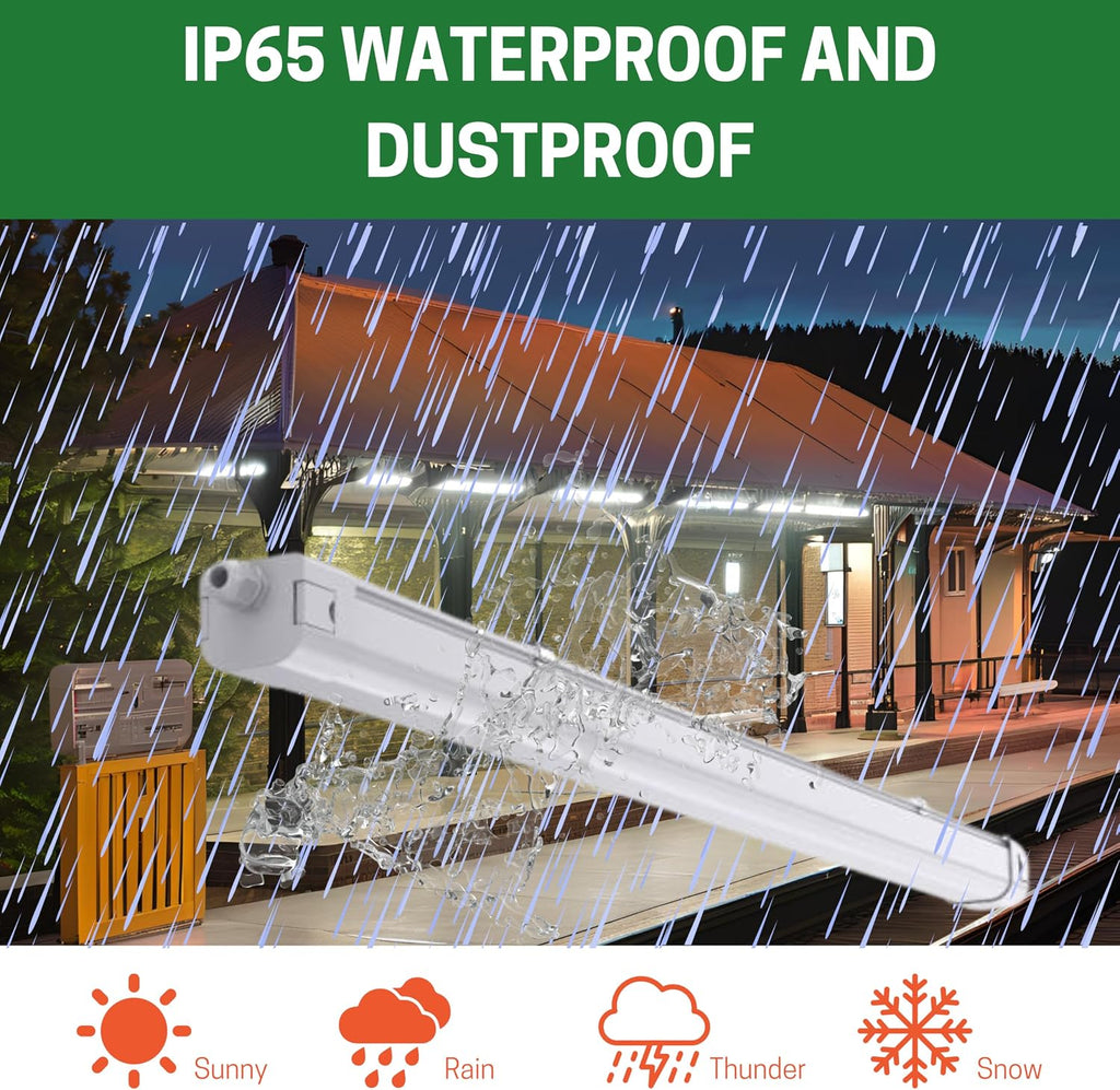E2 LIGHTING 4ft Vapor Tight Fixture, 40W 4000K, IP65 Waterproof LED