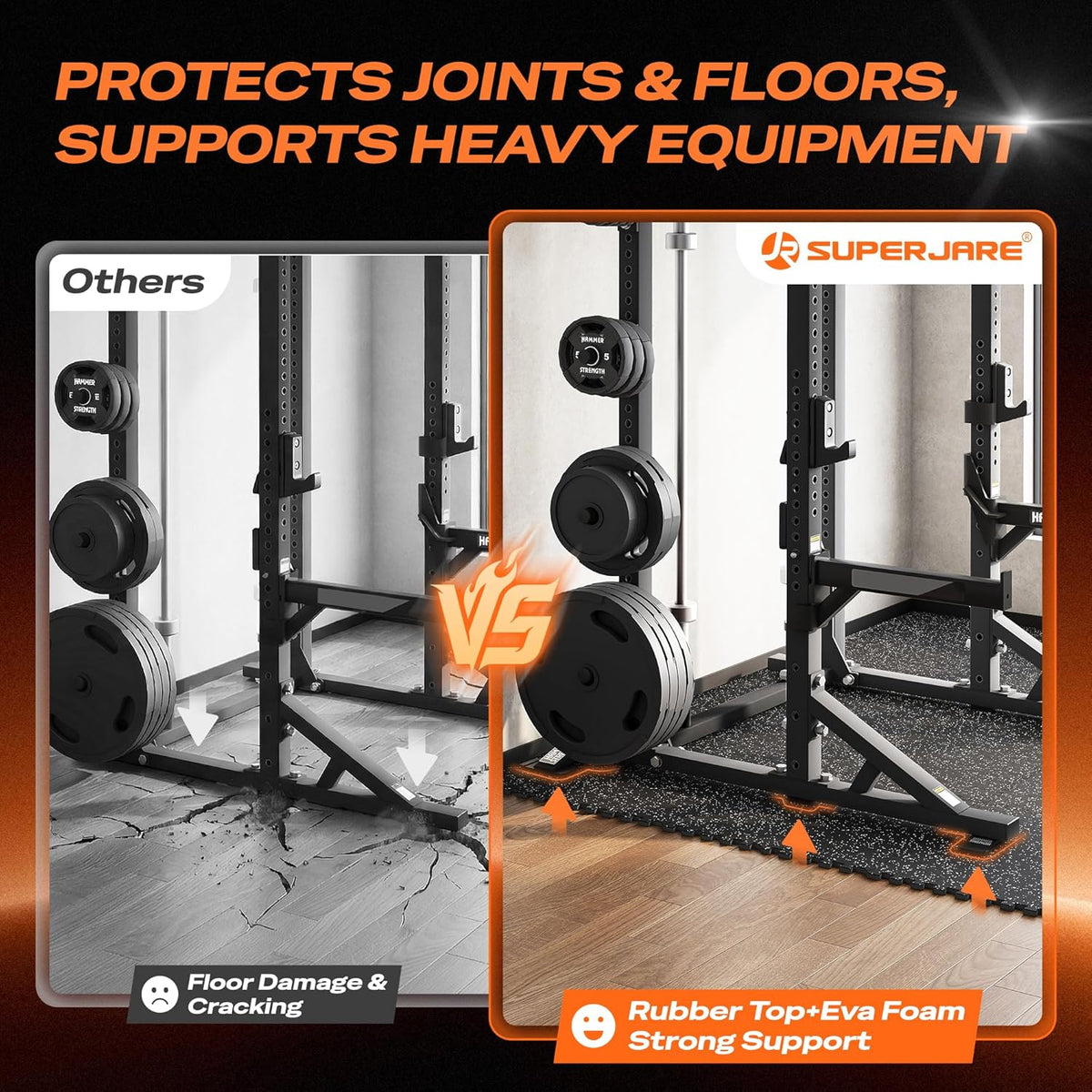 0.56'' Thick 12 Pcs 48 Sq Ft Rubber Top Exercise Equipment Mats, High Density EVA Foam Mats with Rubber Top