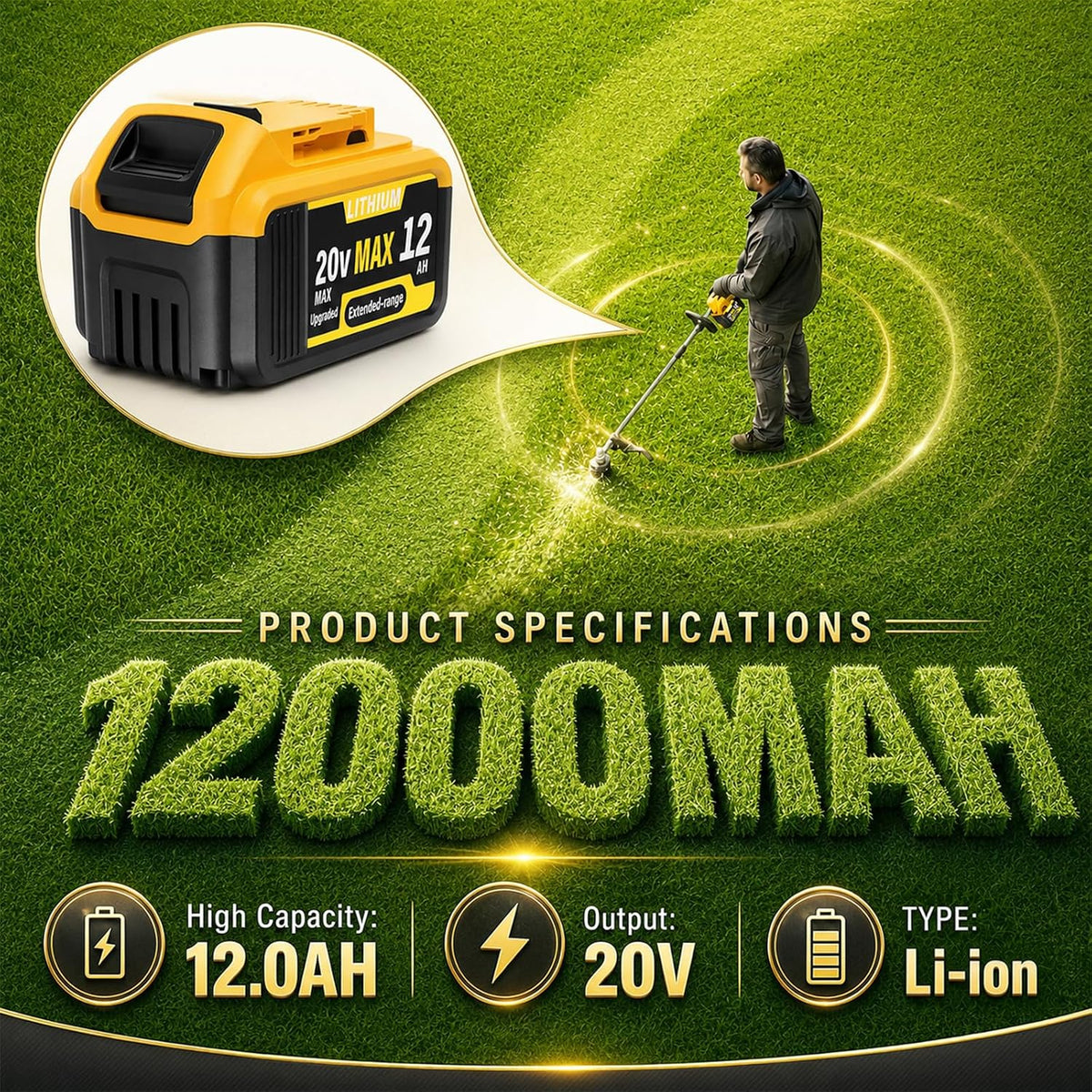 POODIE 6-Pack 12000mAh High Capacity Replacement for Dewalt 20V Max Battery Compatible with DCB200 DCB201 DCB203 DCB204 DCB205 DCB206 DCB207 for DeWalt 20V Cordless Power Tools with LED Indicator